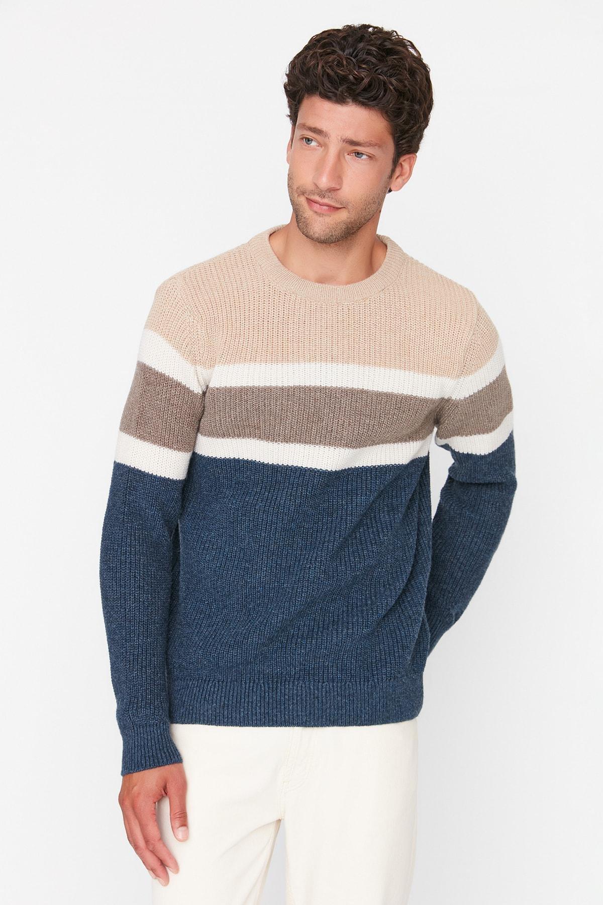 Beige Slim Crew Neck Sweater, , large image number 2