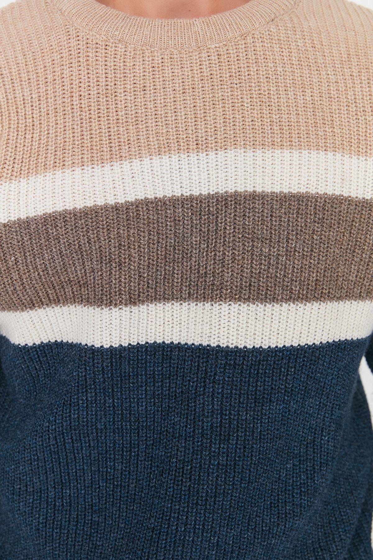 Beige Slim Crew Neck Sweater, , large image number 3