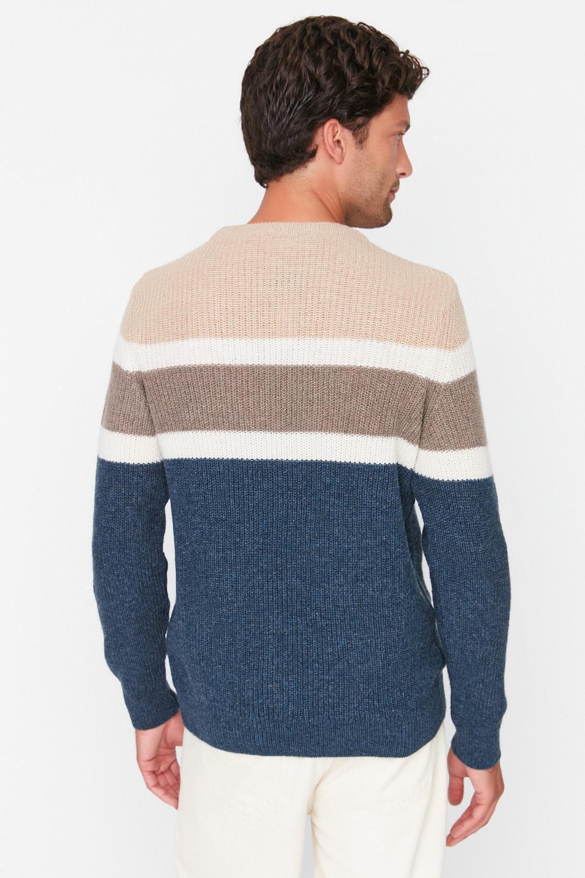 Beige Slim Crew Neck Sweater, , large image number 4