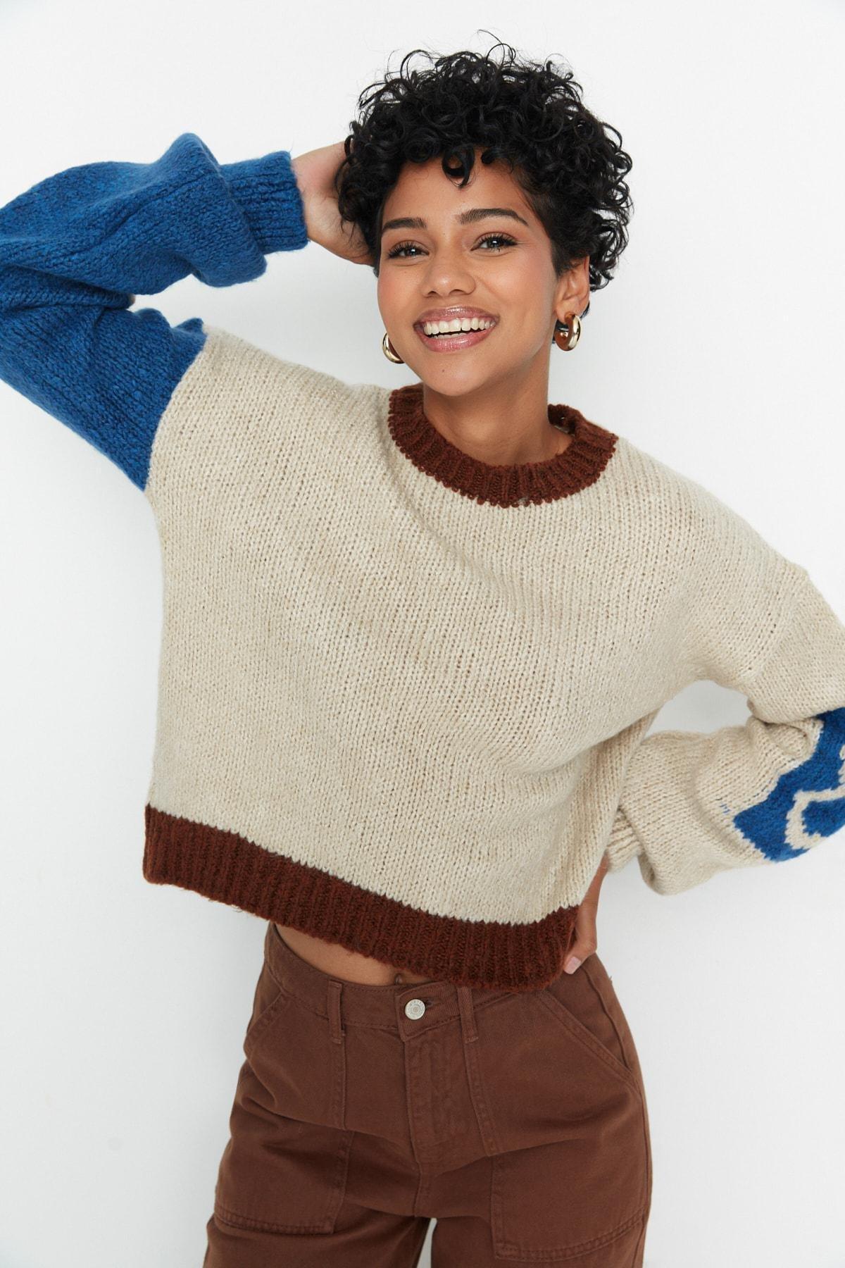 Beige Regular Crew Neck Sweater, , large image number 0