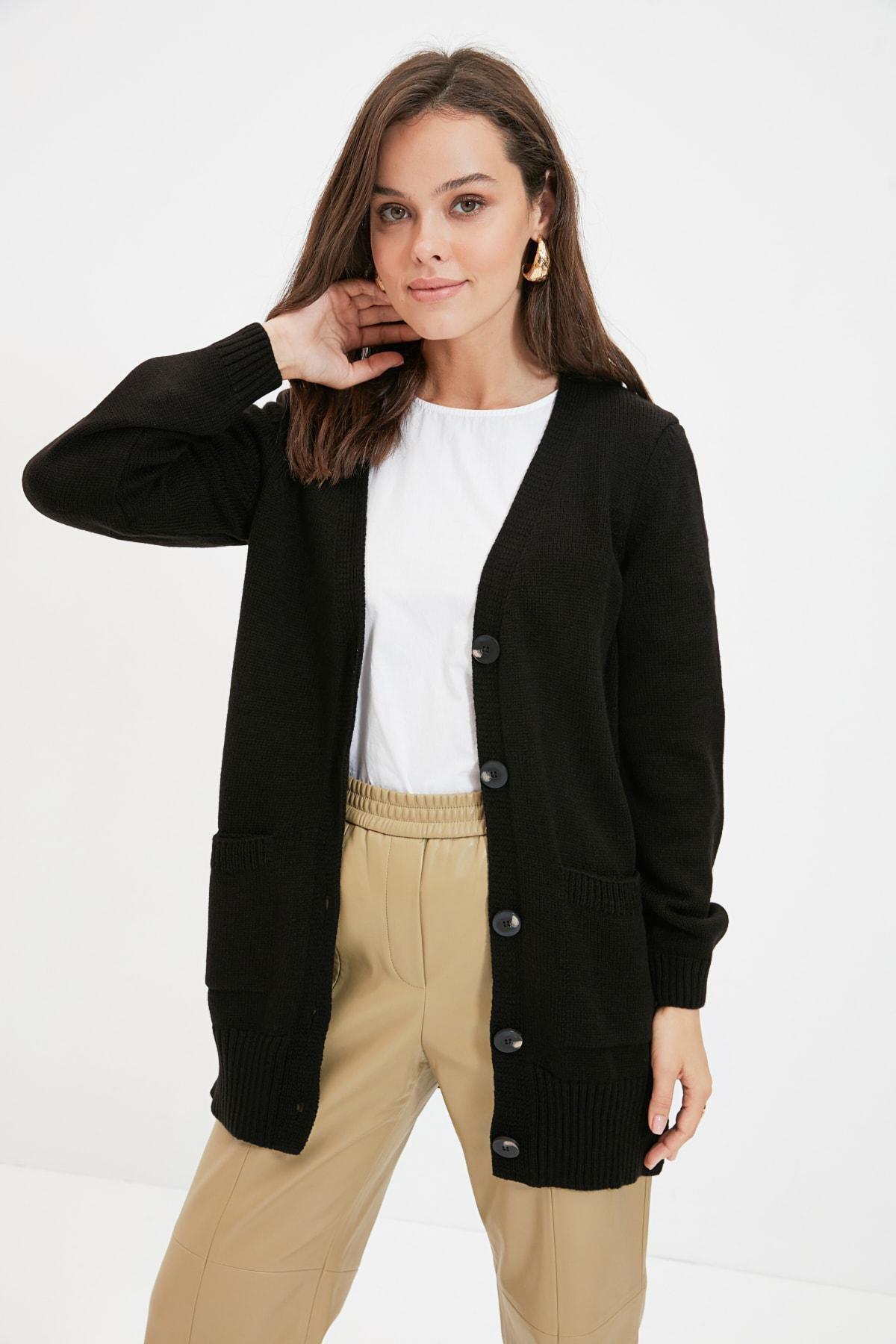 Black V-Neck Cardigan, , large image number 0