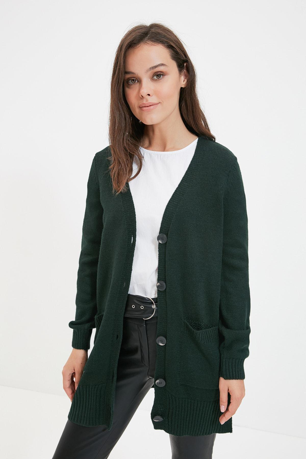Green V Neck Cardigan, , large image number 0