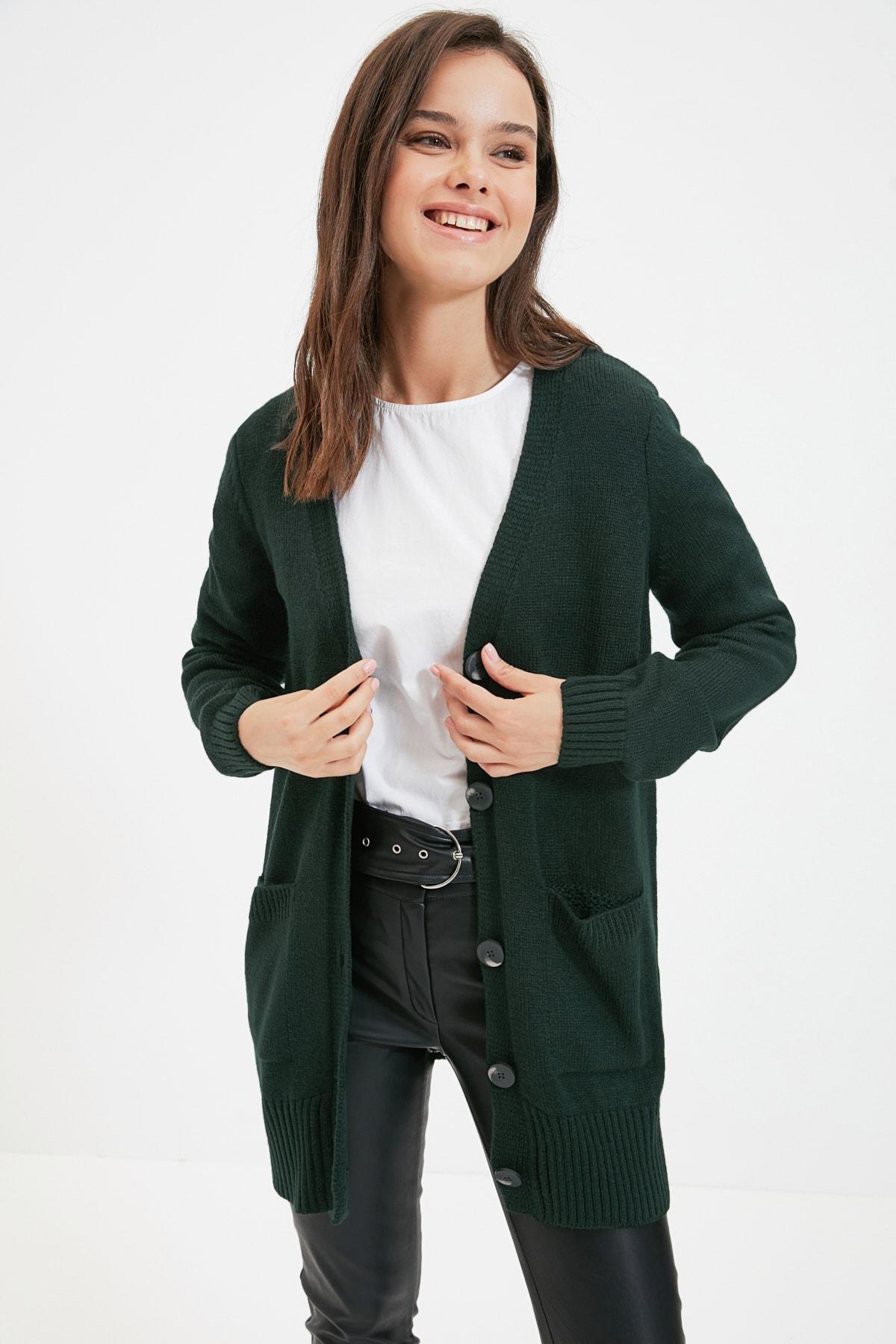 Green V Neck Cardigan, , large image number 2