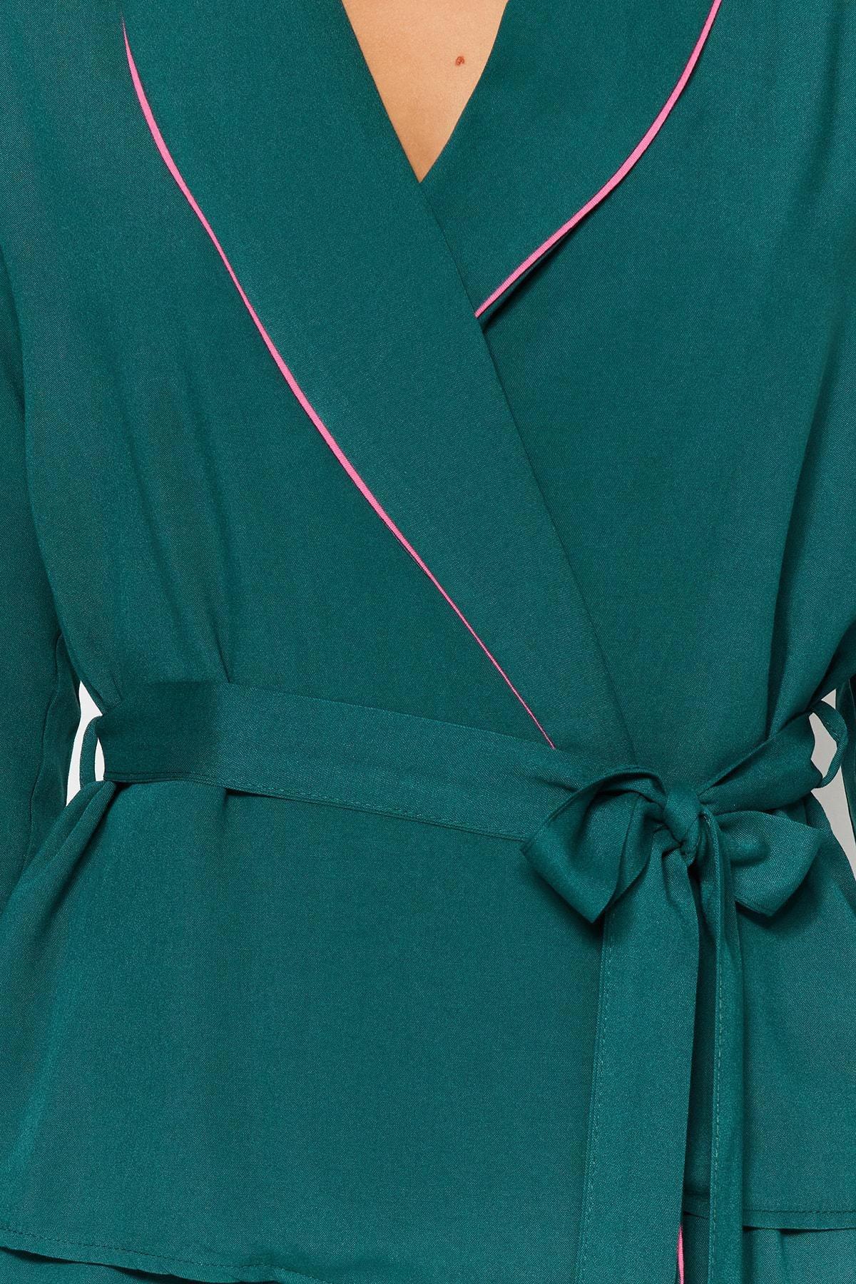 Green Double Breasted Woven Pyjamas Set, , large image number 3