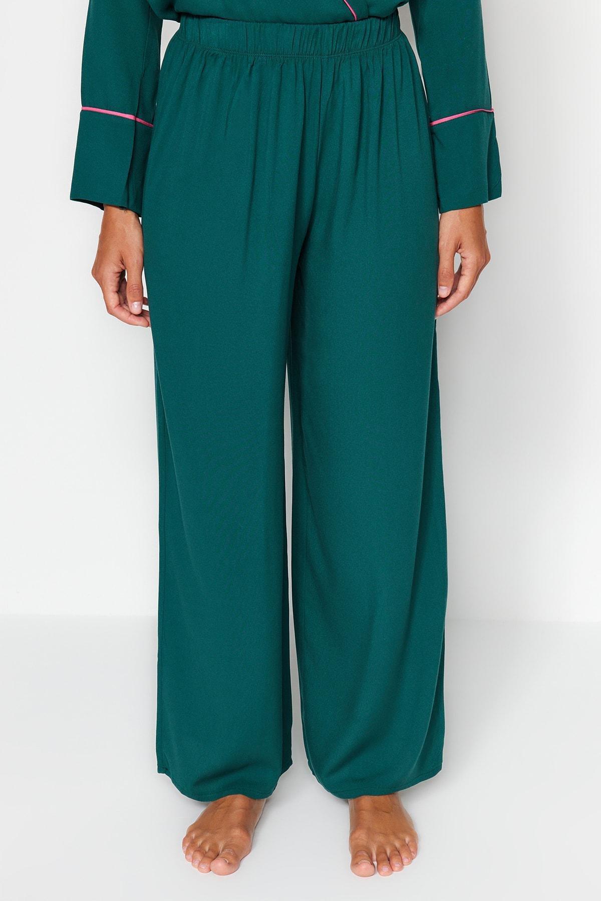 Green Double Breasted Woven Pyjamas Set, , large image number 4