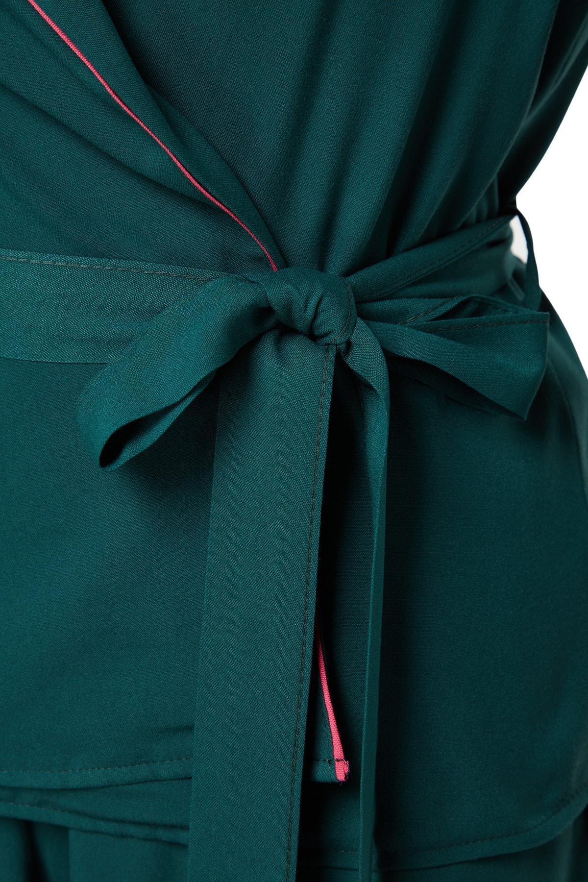Green Double Breasted Woven Pyjamas Set, , large image number 6