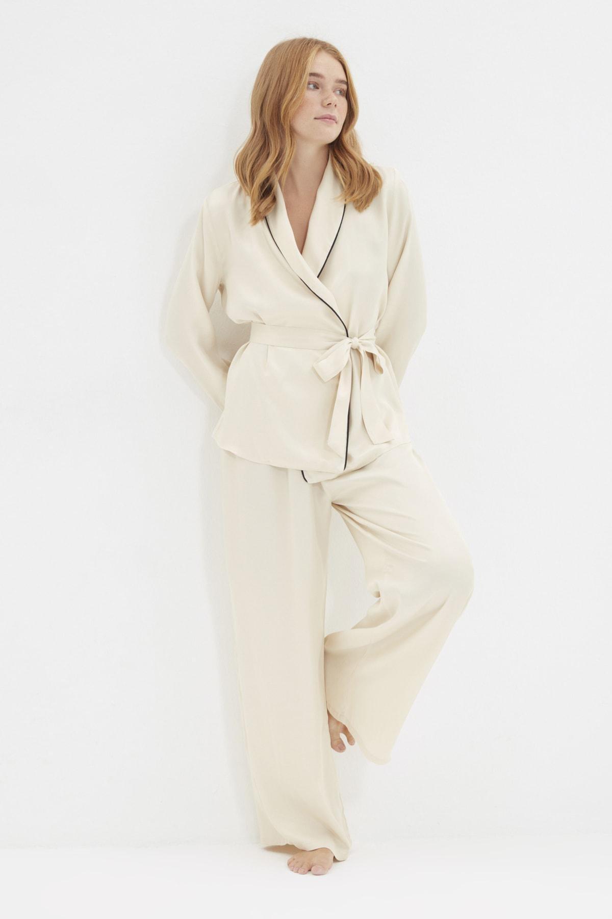 Beige Double-Breasted Pajama Set, , large image number 1