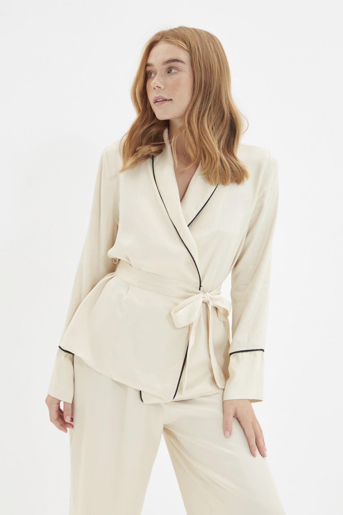 Beige Double-Breasted Pajama Set, , large image number 2