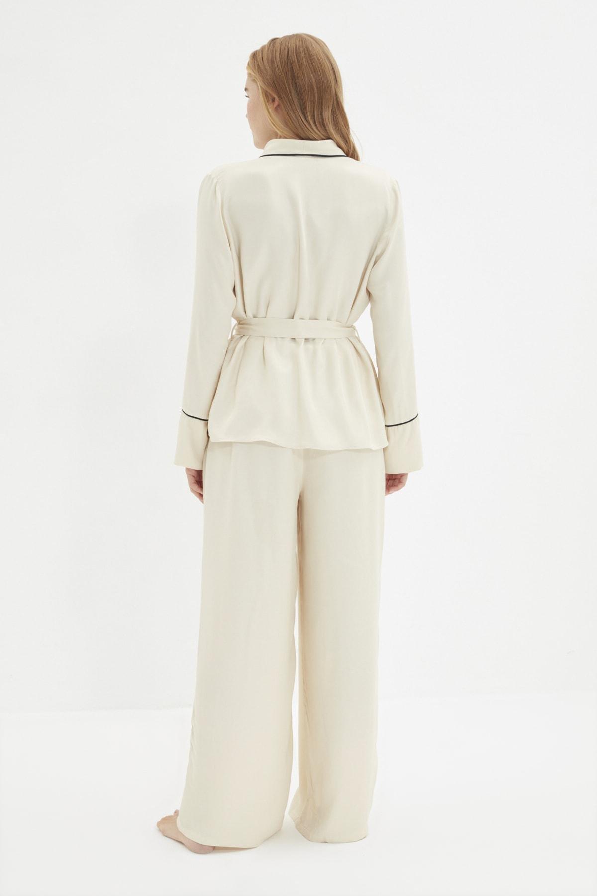 Beige Double-Breasted Pajama Set, , large image number 4