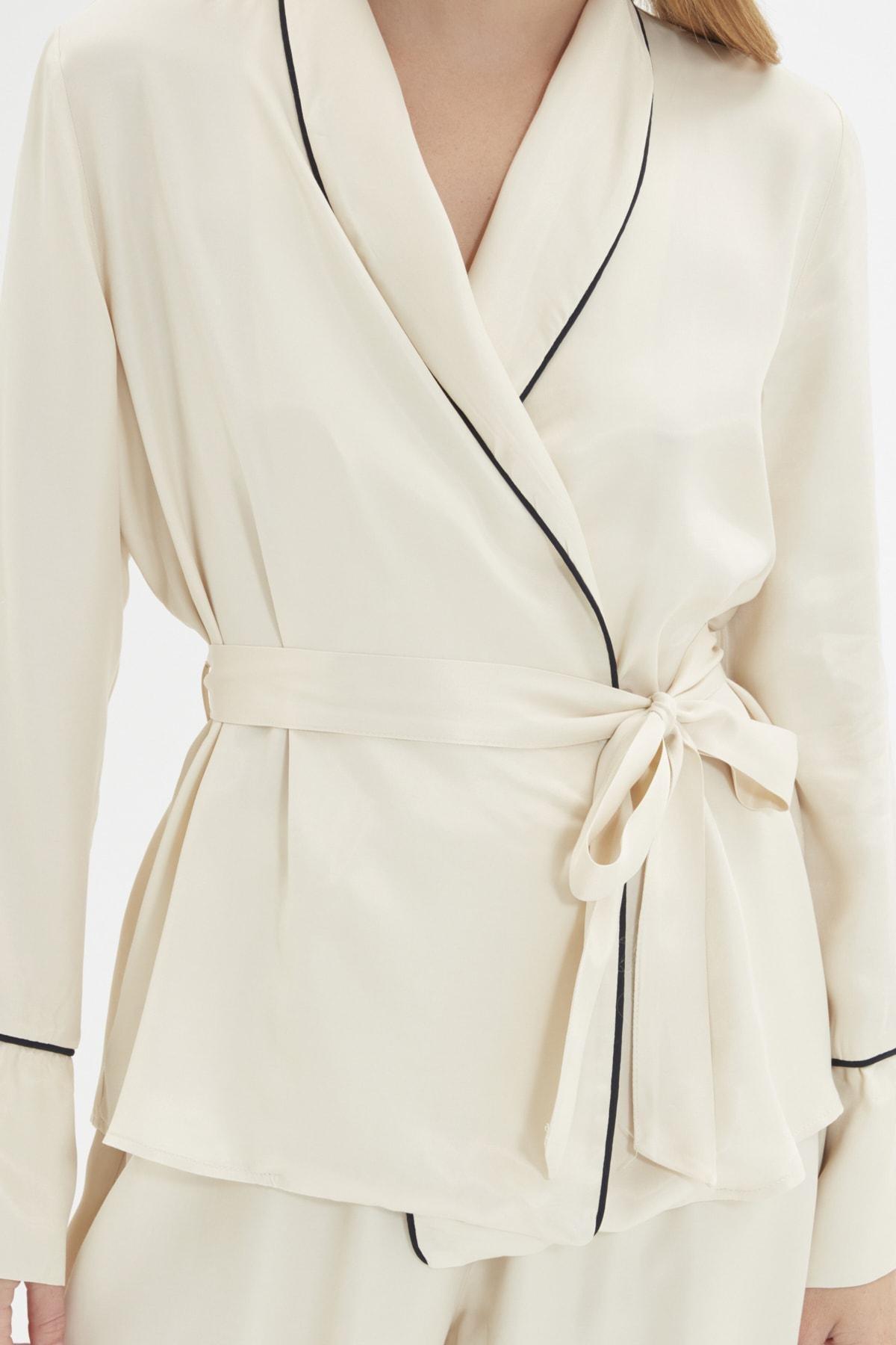 Beige Double-Breasted Pajama Set, Beige, large image number 4