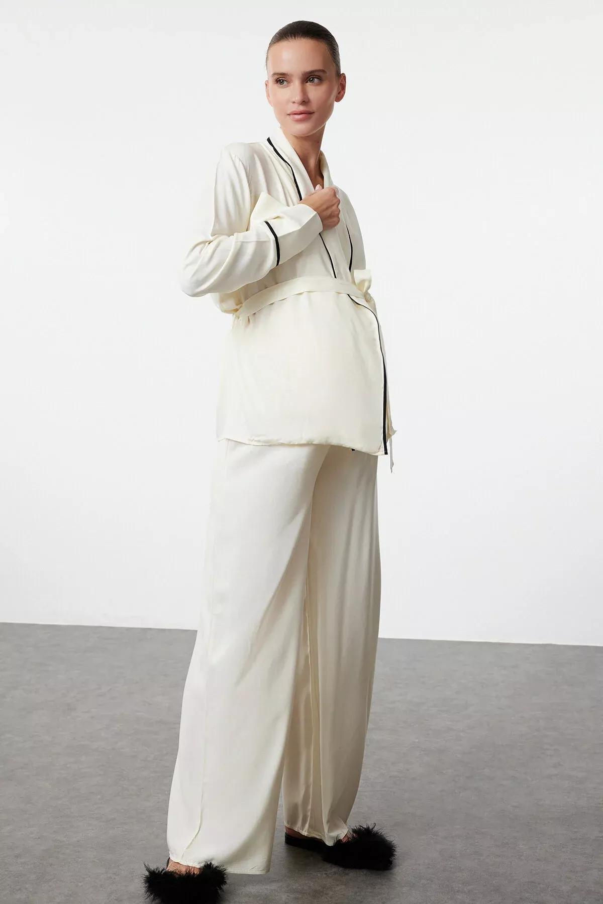 Beige Double-Breasted Pajama Set, Beige, large image number 6