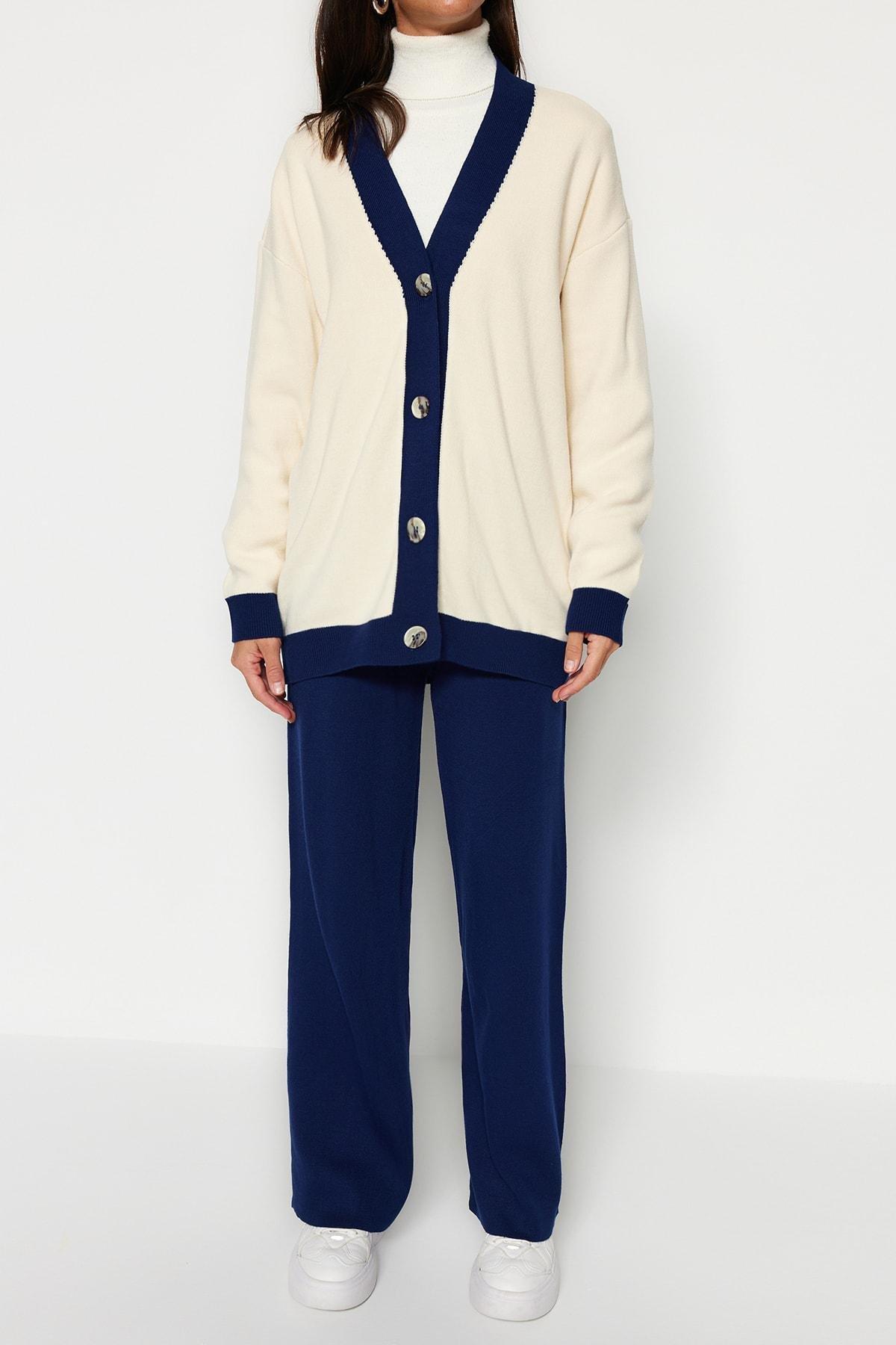 Navy V Neck Co-Ord Set, Dark blue, large image number 7