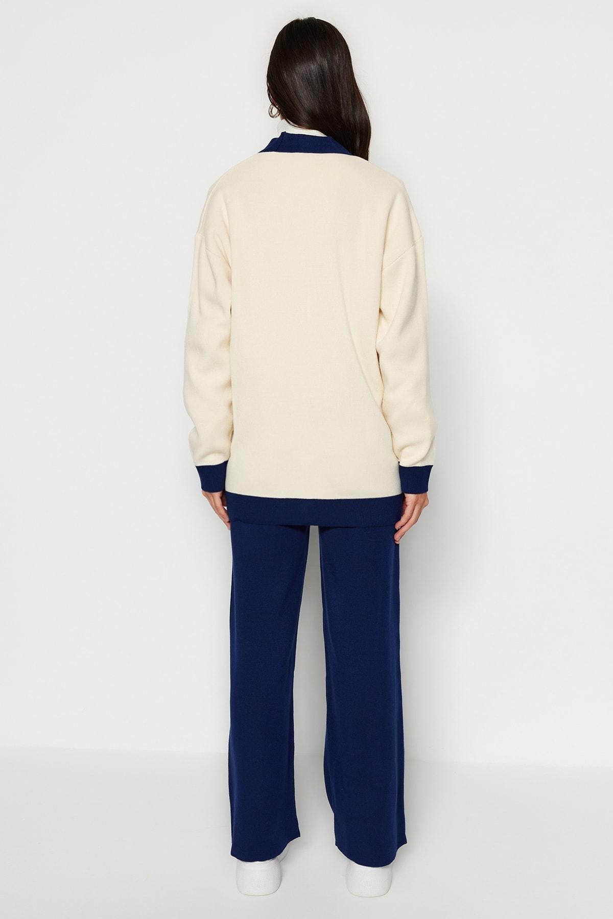 Navy V Neck Co-Ord Set, Dark blue, large image number 9