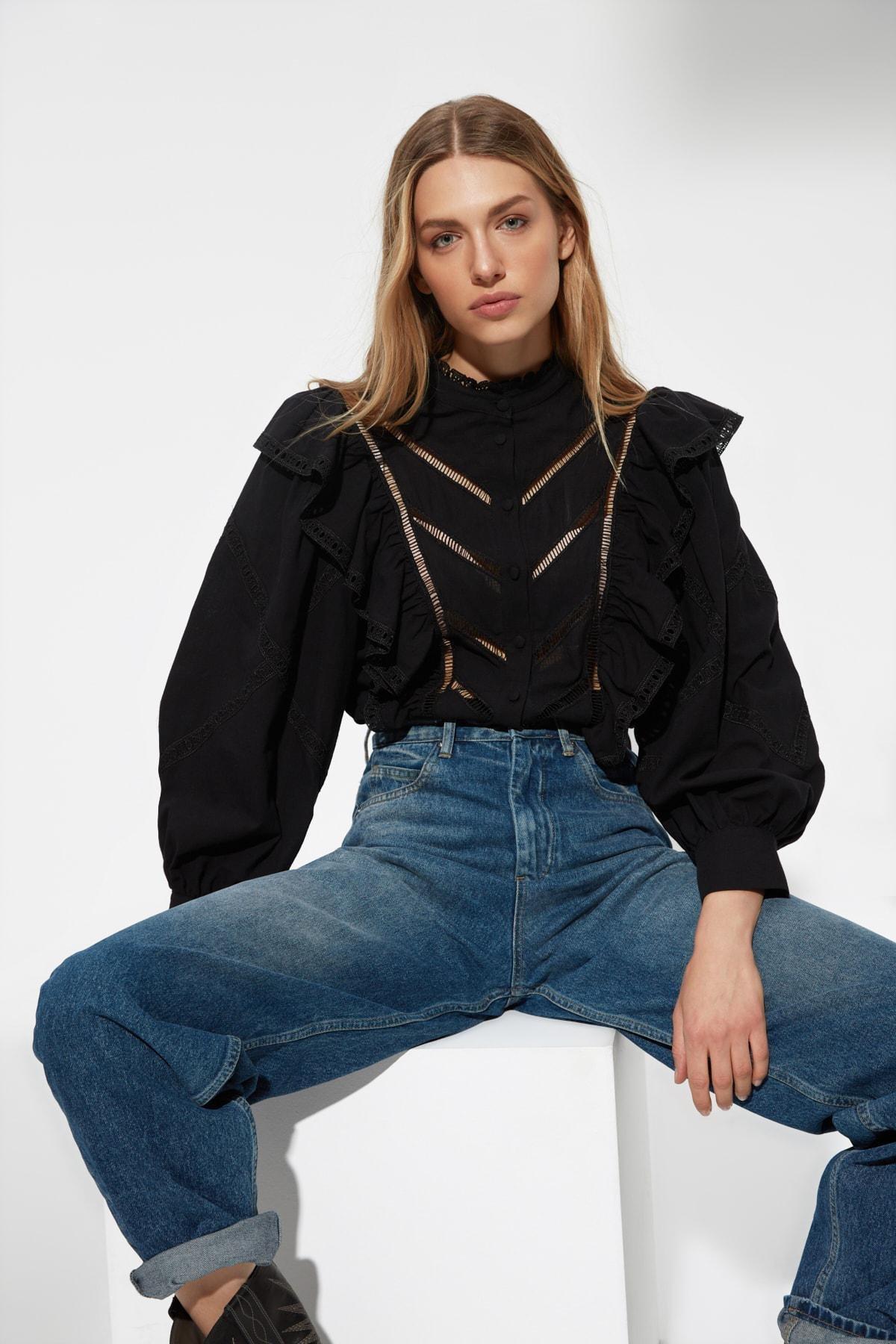 Black Balloon Sleeve Shirt, , large image number 0