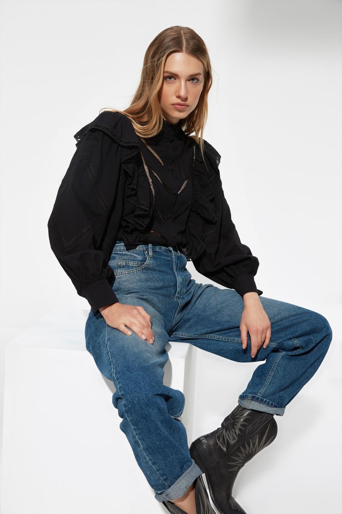 Black Balloon Sleeve Shirt, , large image number 1