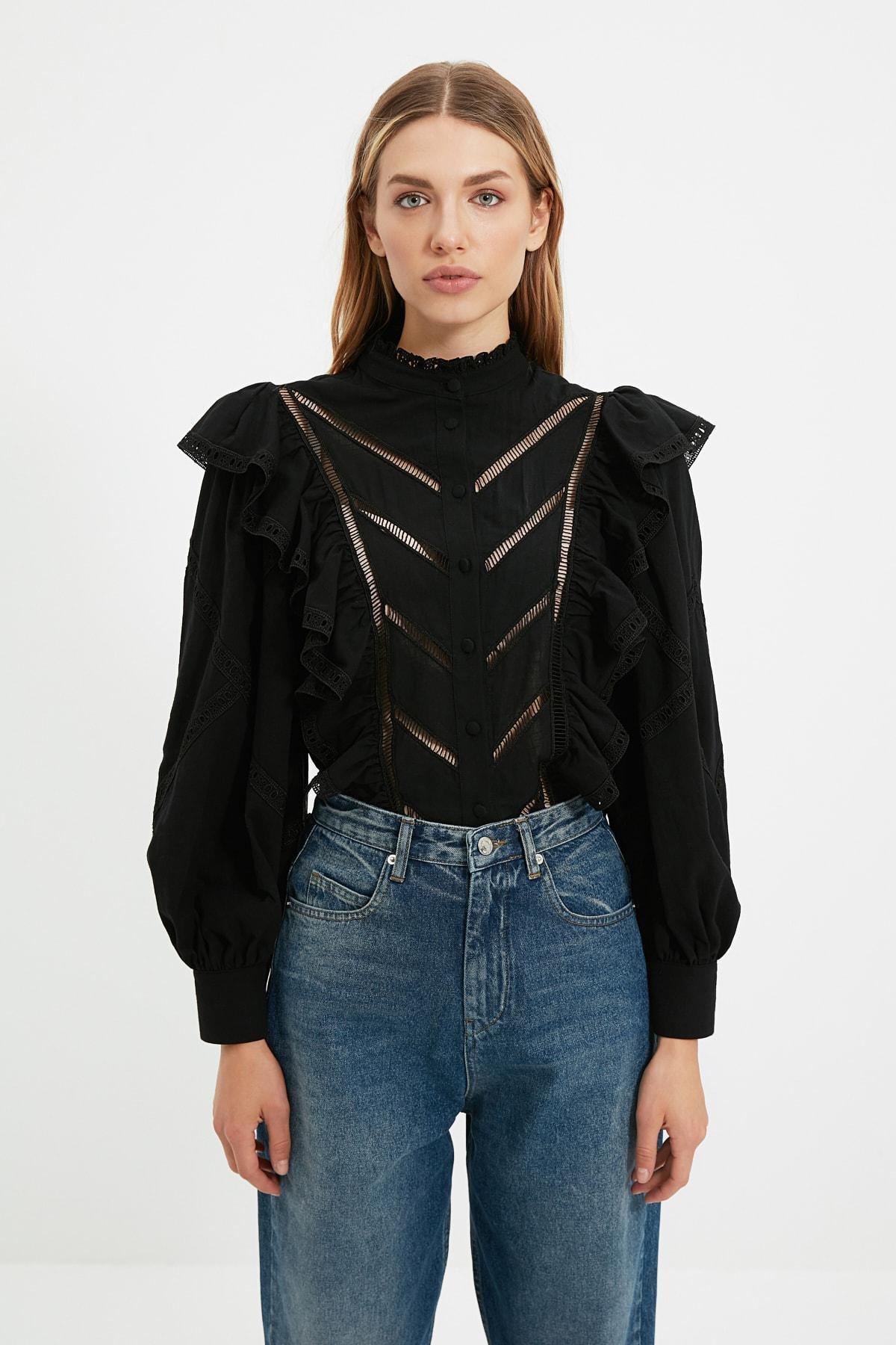 Black Balloon Sleeve Shirt, , large image number 2