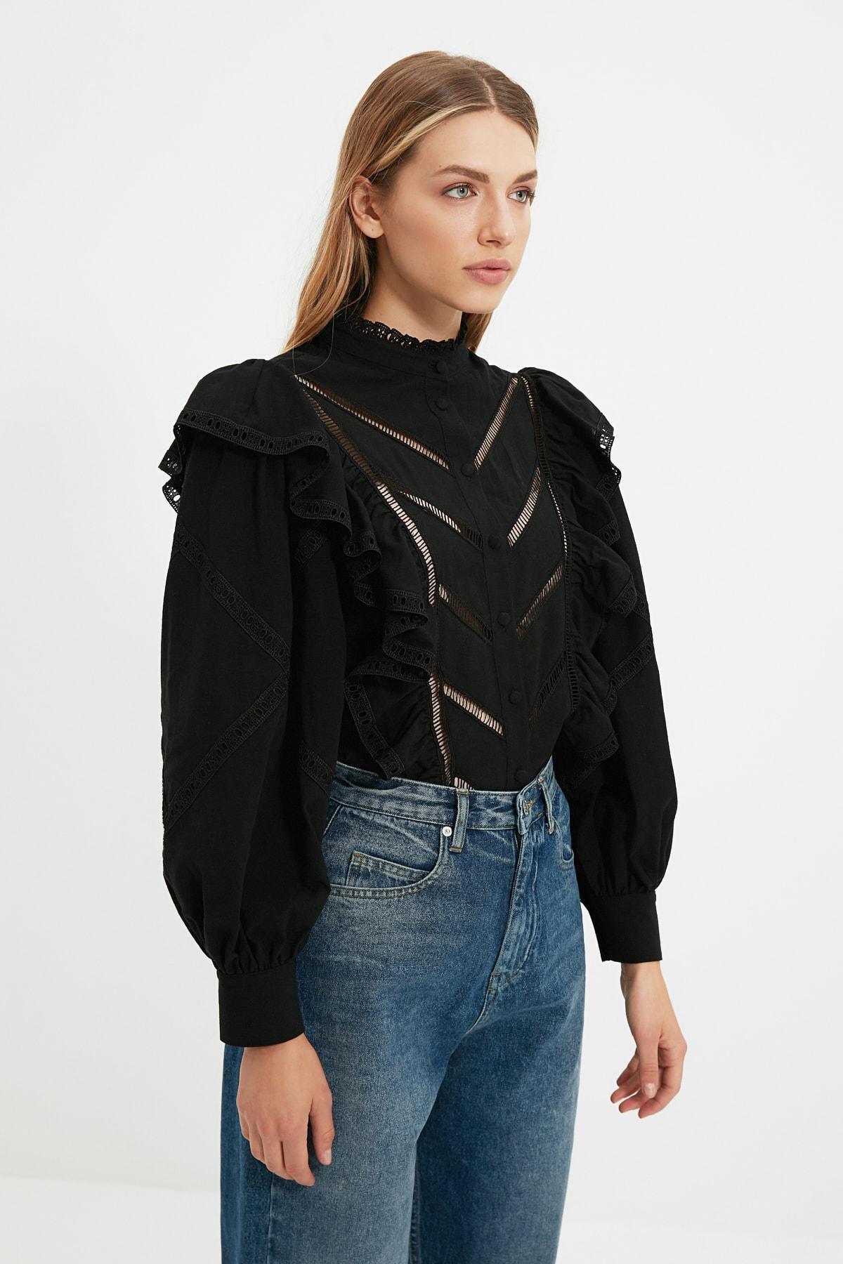 Black Balloon Sleeve Shirt, , large image number 3