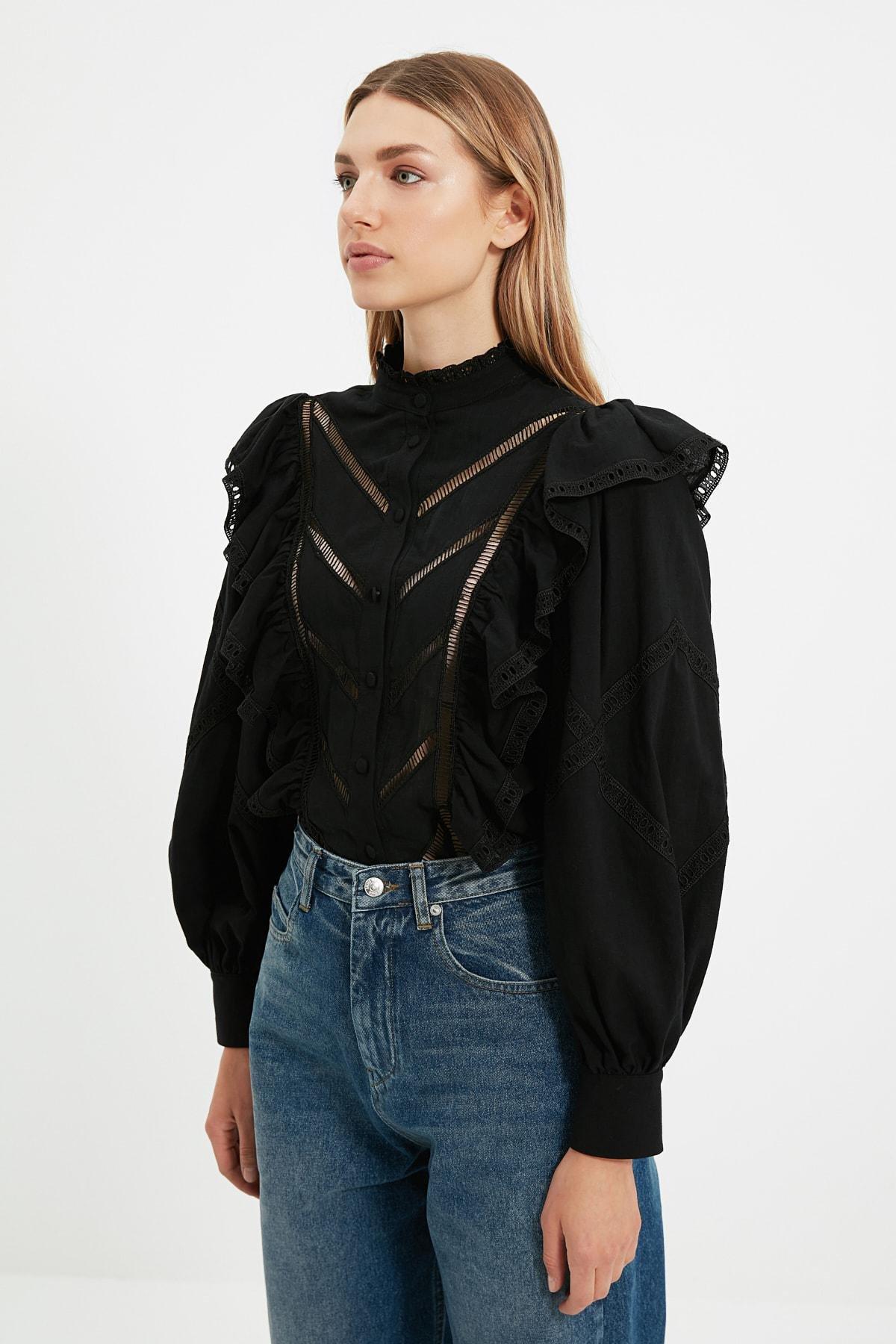 Black Balloon Sleeve Shirt, , large image number 4