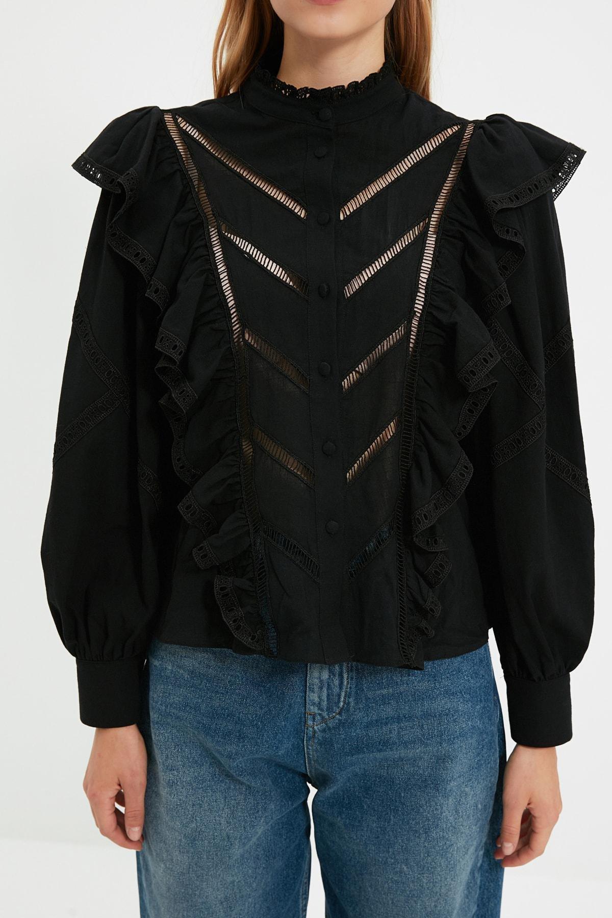 Black Balloon Sleeve Shirt, , large image number 5