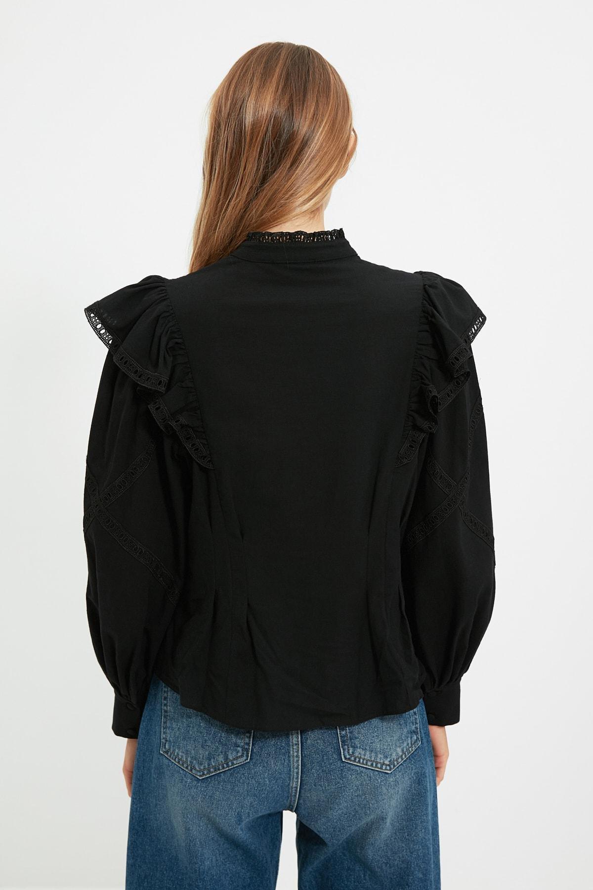 Black Balloon Sleeve Shirt, , large image number 6