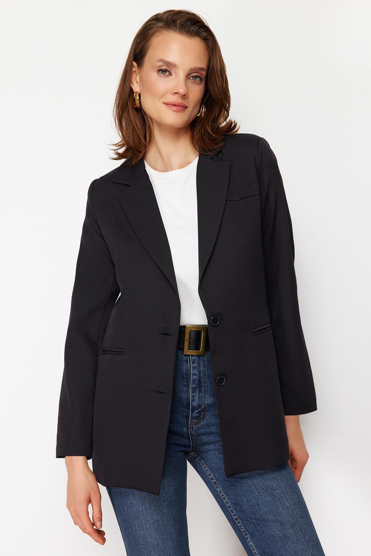 Black V Neck Jacket, , large image number 1