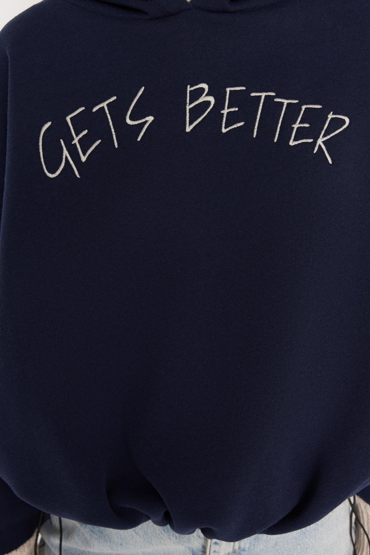 Navy Printed Hooded Sweatshirt, Dark blue, large image number 3