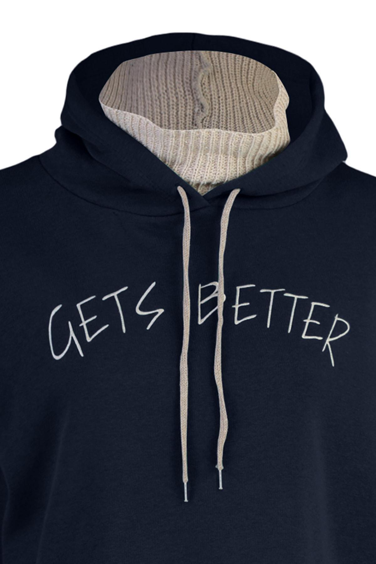 Navy Printed Hooded Sweatshirt, Dark blue, large image number 6