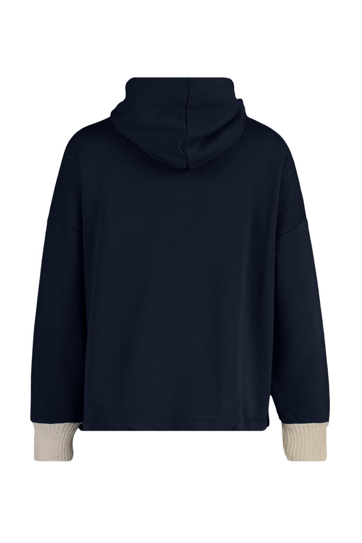 Navy Printed Hooded Sweatshirt, Dark blue, large image number 7