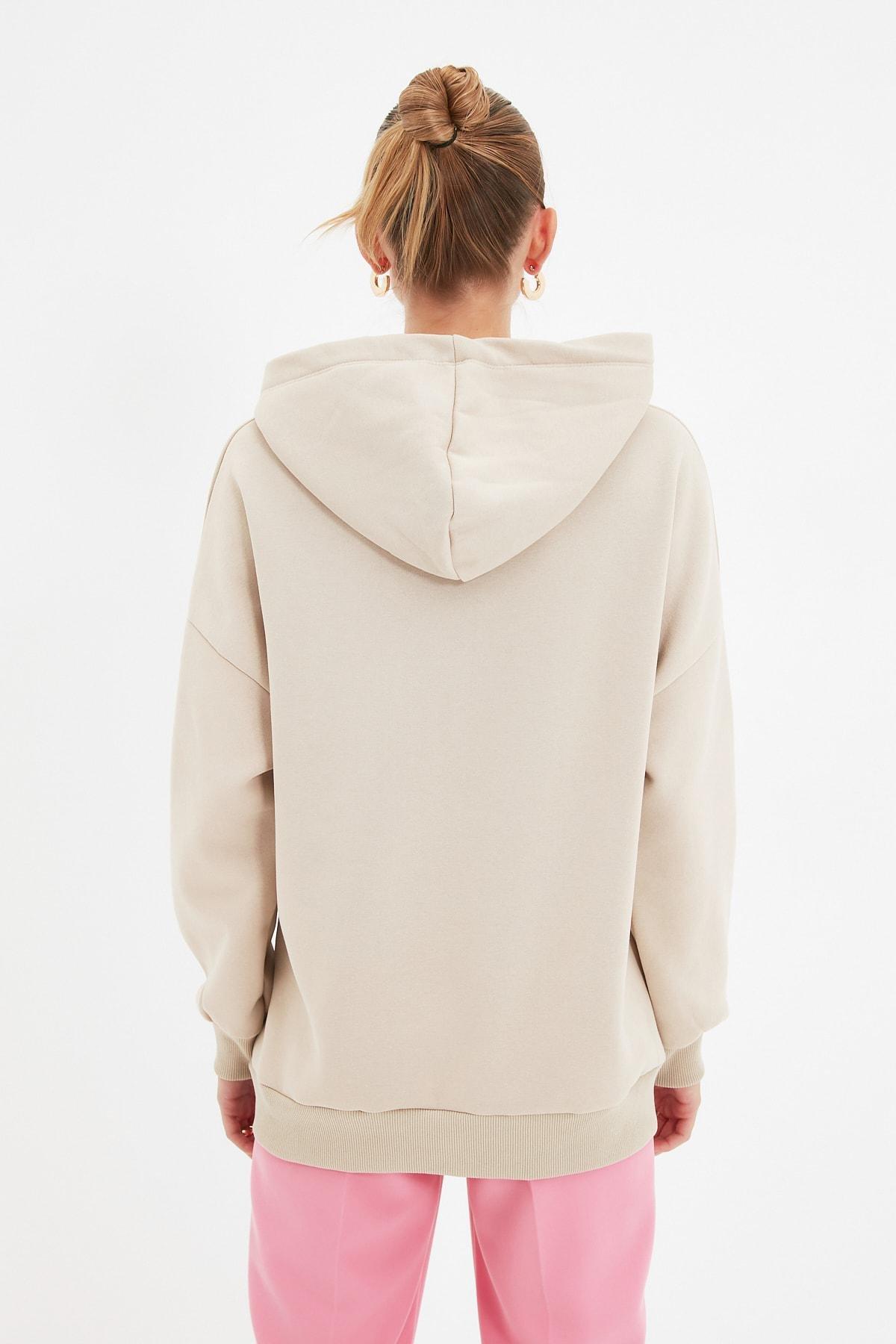Beige Printed Hooded Sweatshirt, , large image number 3