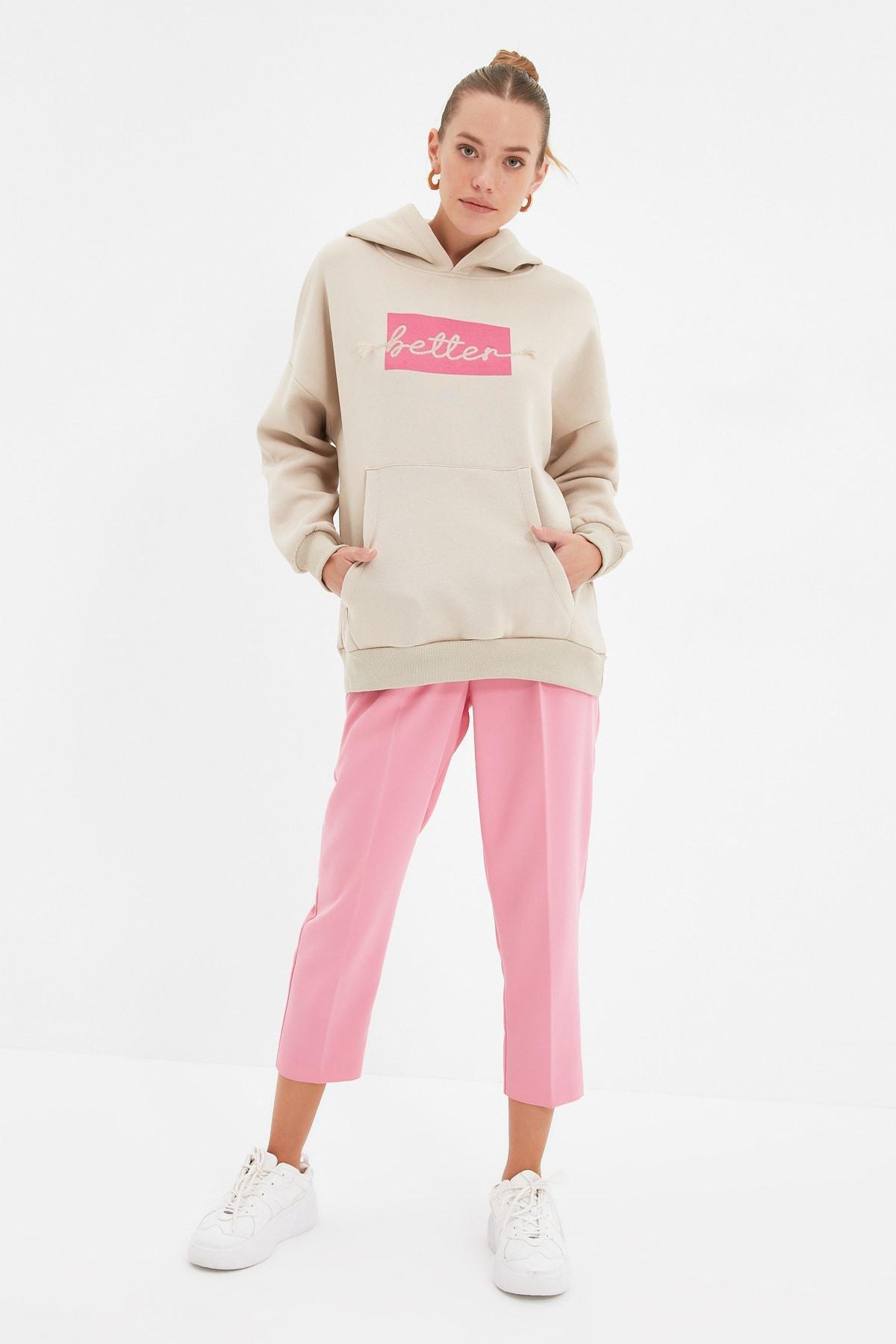 Beige Printed Hooded Sweatshirt, , large image number 4