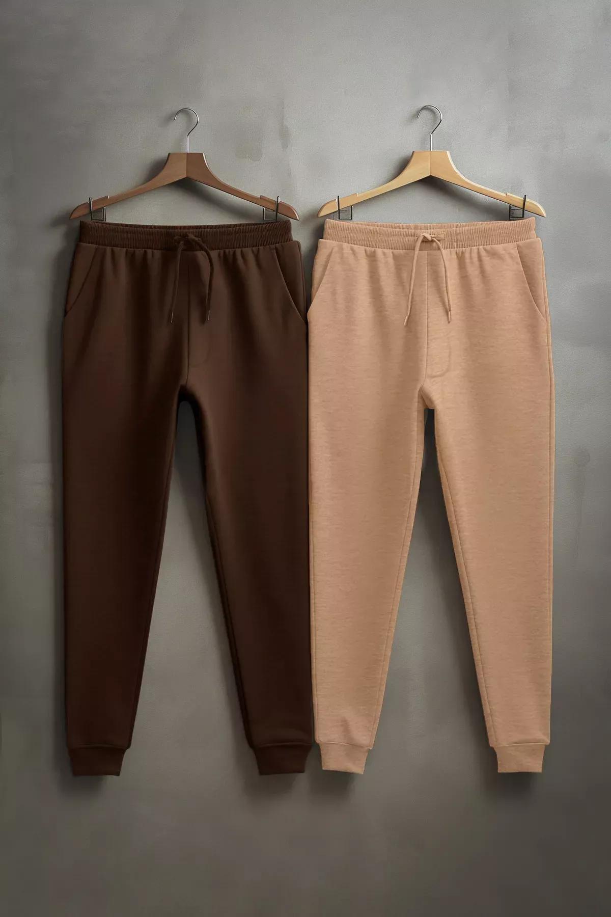 Brown Slim Mid Waist Sweatpants, Set Of 2, , large image number 1