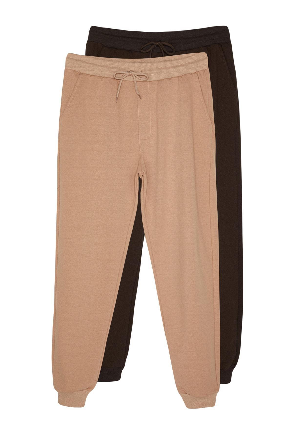Brown Slim Mid Waist Sweatpants, Set Of 2, , large image number 3