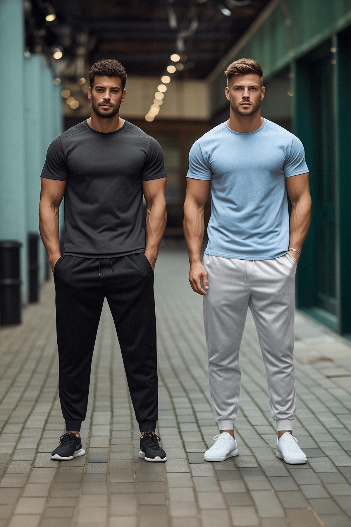 Multicolour Slim Mid Waist Sweatpants, Set Of 2, , large image number 3