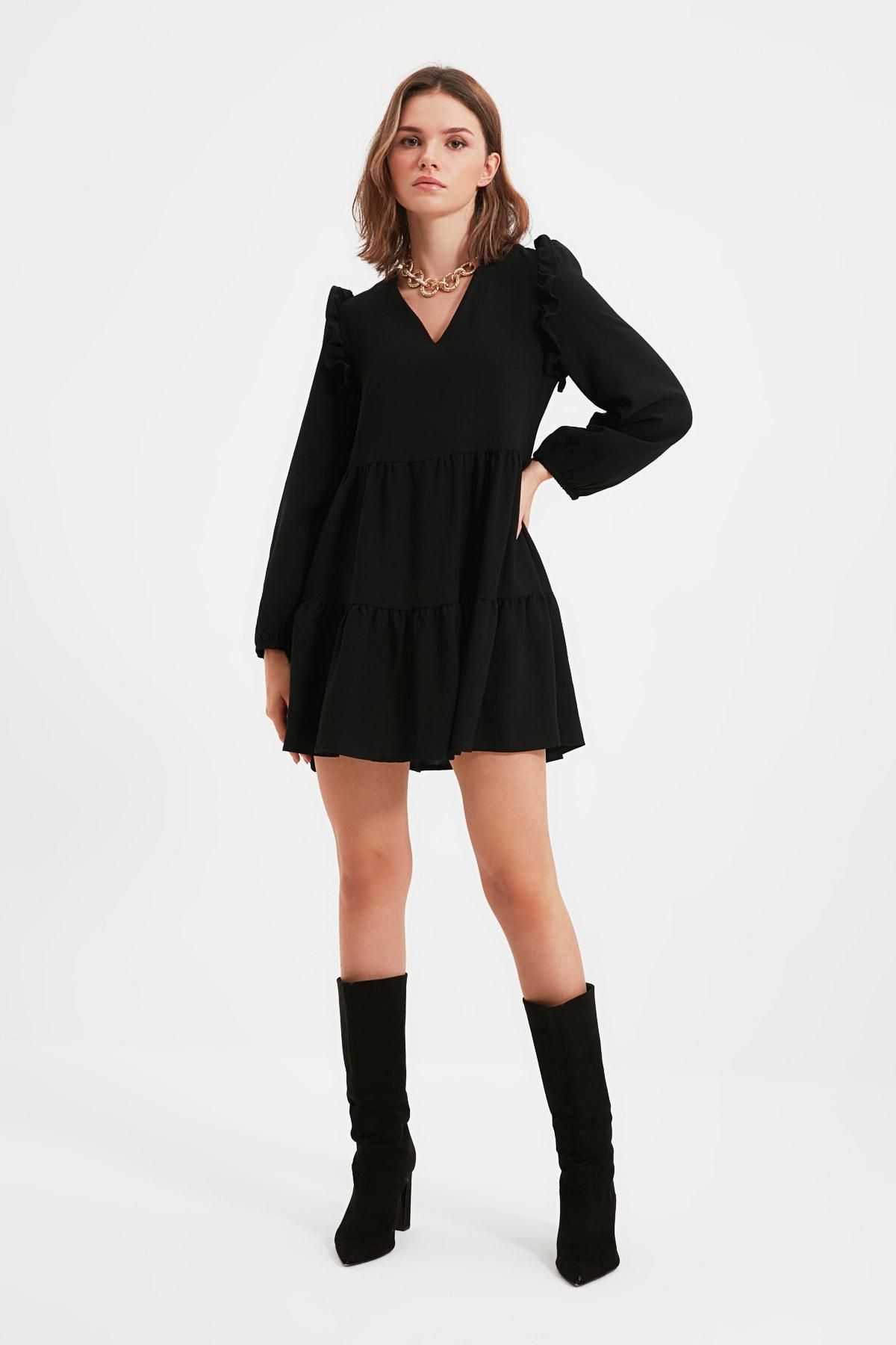 Black Shift V-Neck Dress, , large image number 0