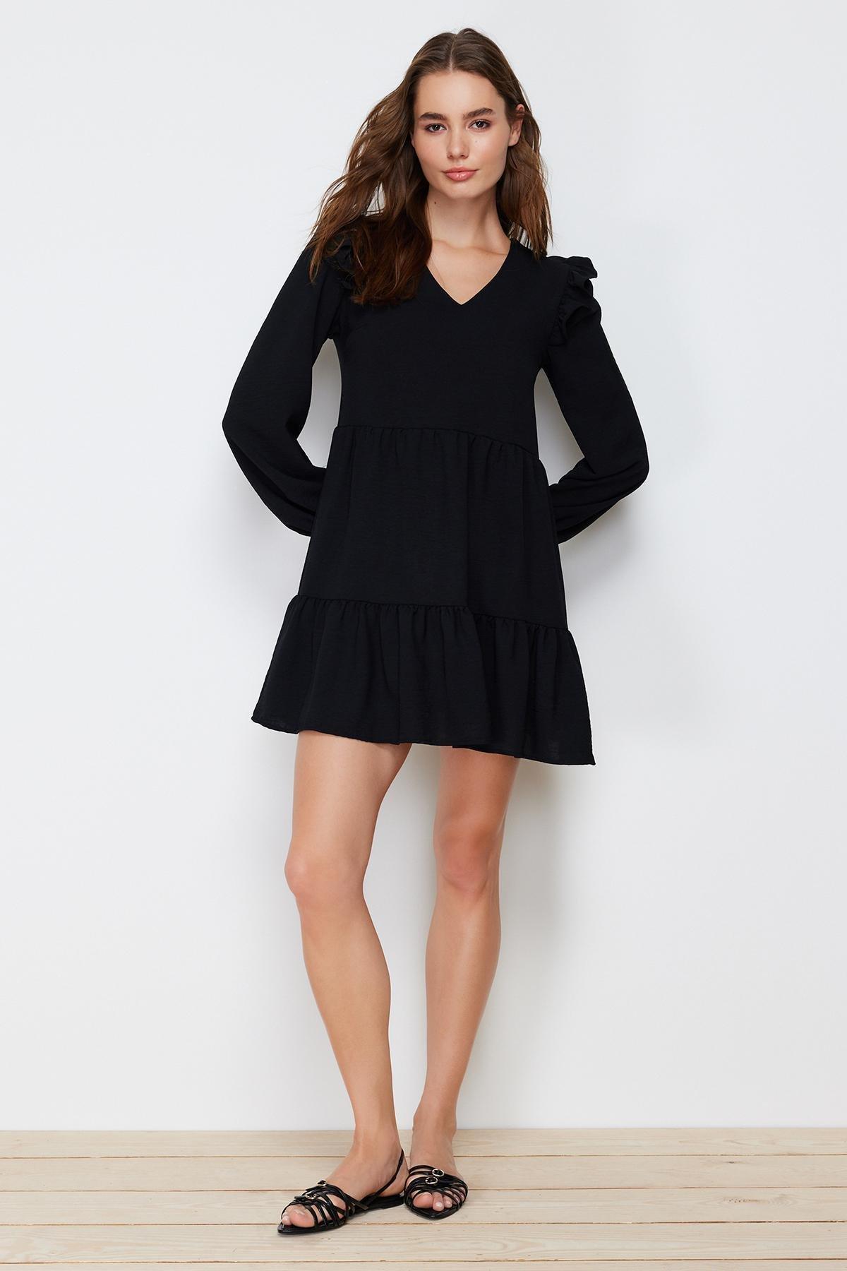Black Shift V-Neck Dress, , large image number 1