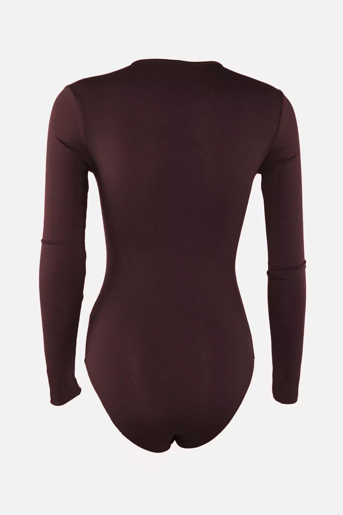Brown V-Neck Snap Bodysuit, , large image number 5
