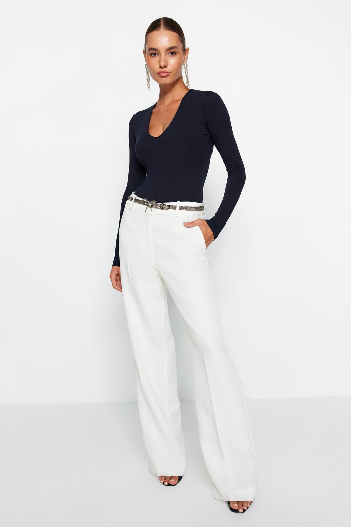 Navy Knitted Bodysuit, Navy blue, medium