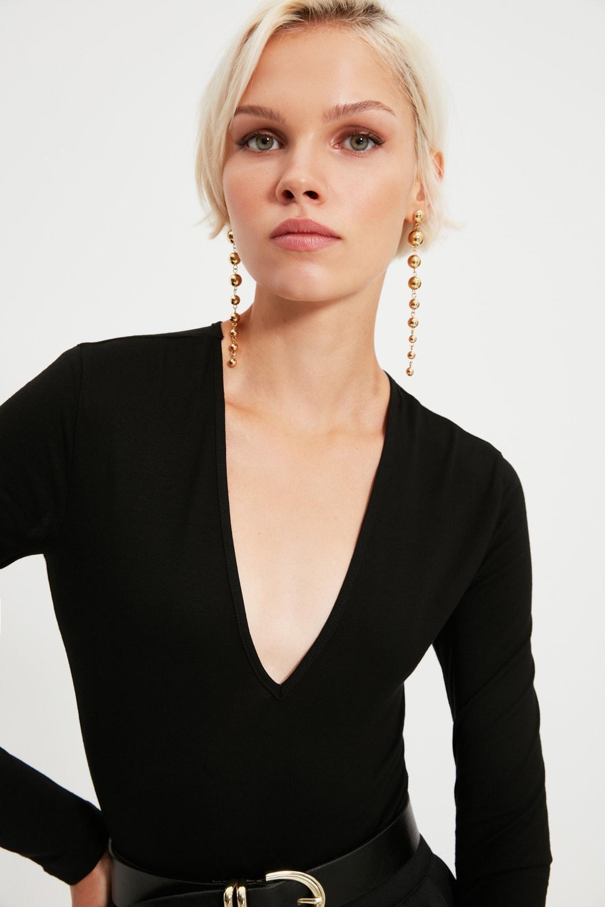 Black V-Neck Bodysuit, , large image number 2