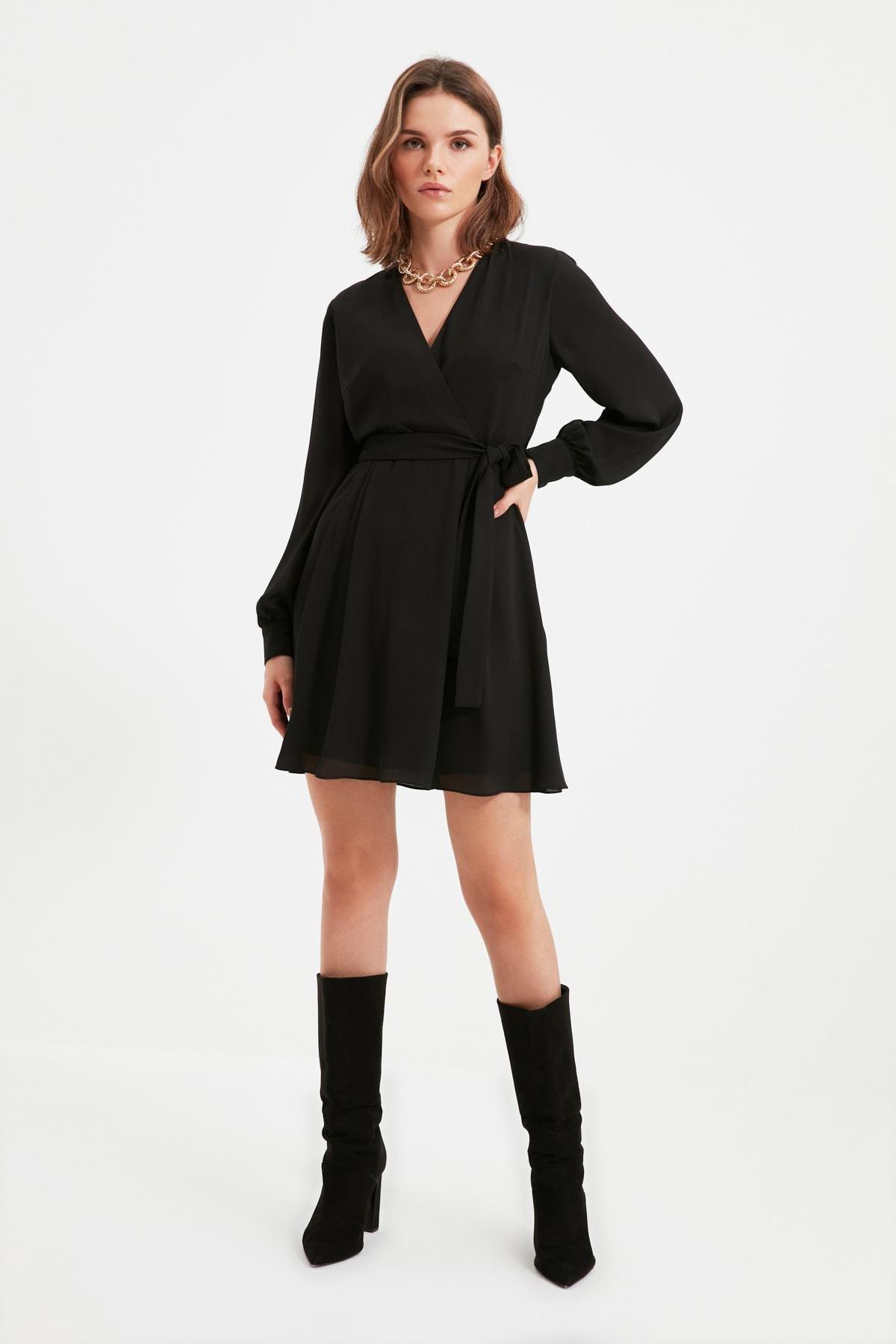 Black Cache-Coeur A-Line Dress, Black, large image number 0