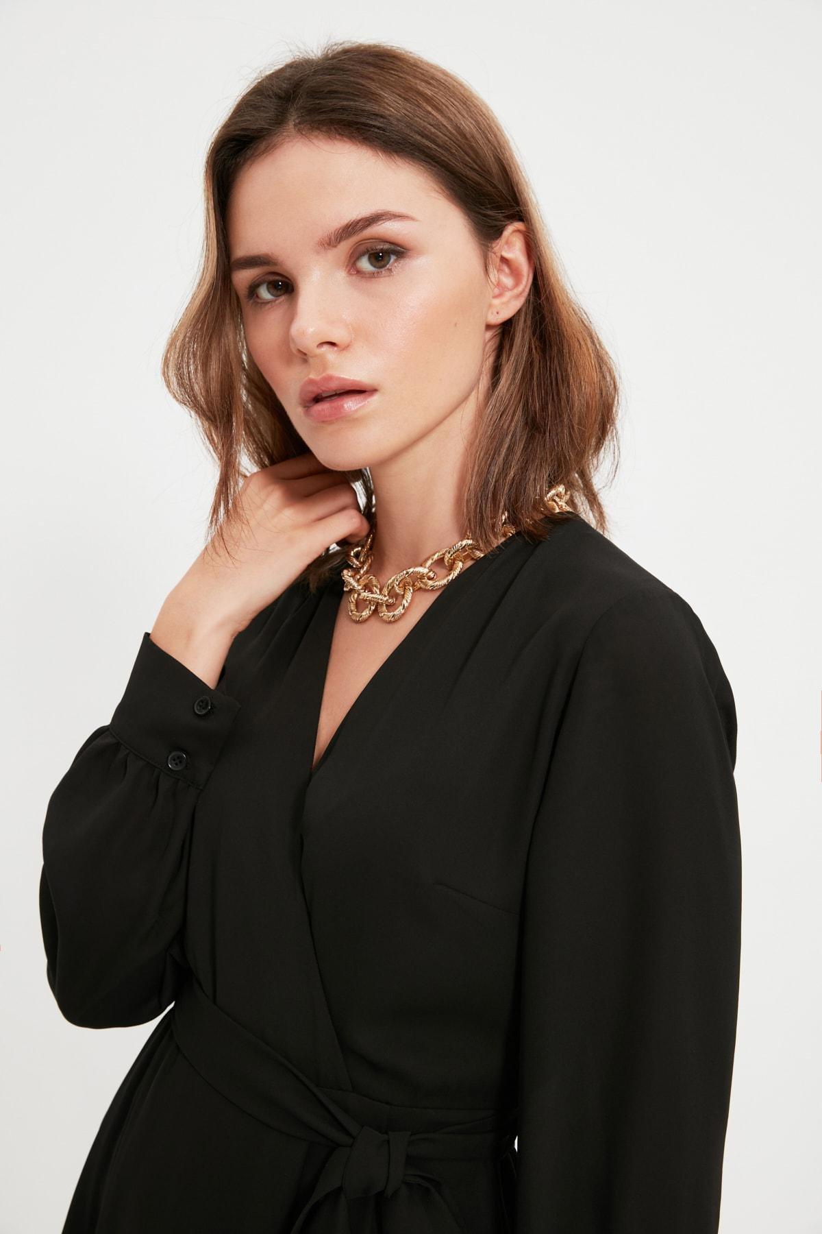 Black Cache-Coeur A-Line Dress, Black, large image number 4