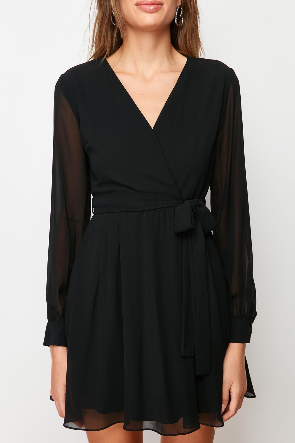 Black Cache-Coeur A-Line Dress, Black, large image number 7