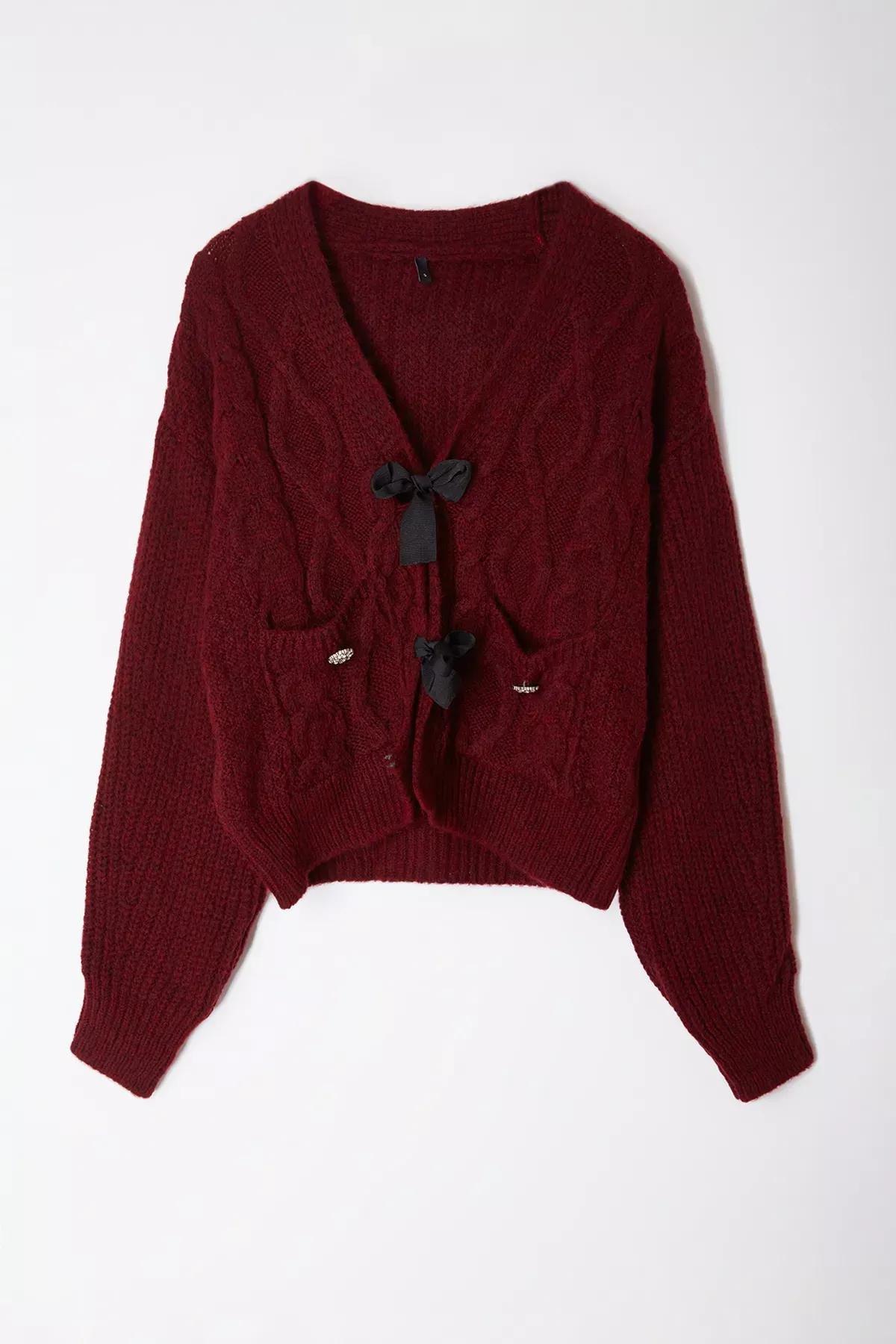 Red Bow Detail Knit Sweater, , large image number 4