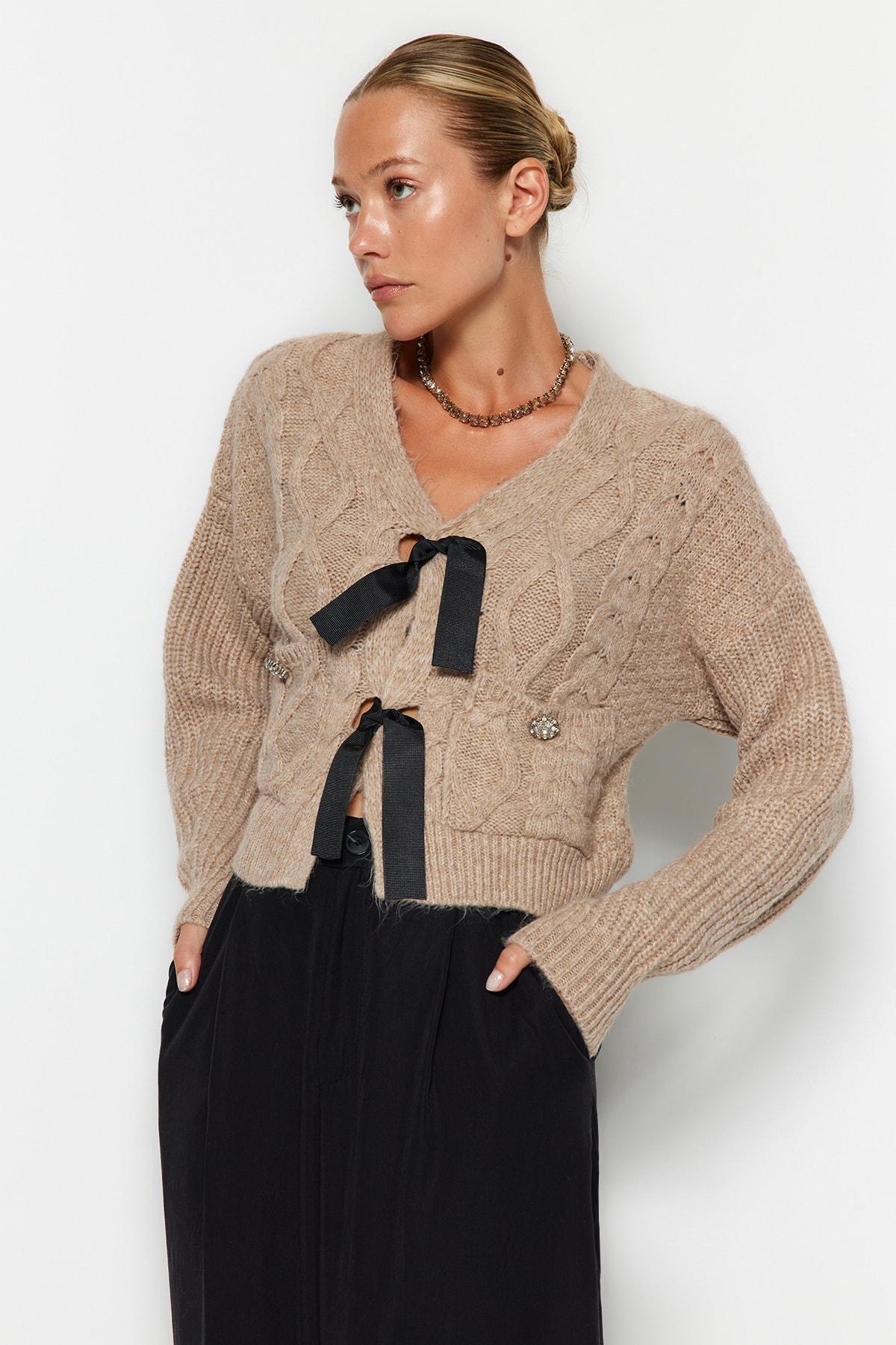Beige V-Neck Sweater, Beige, medium