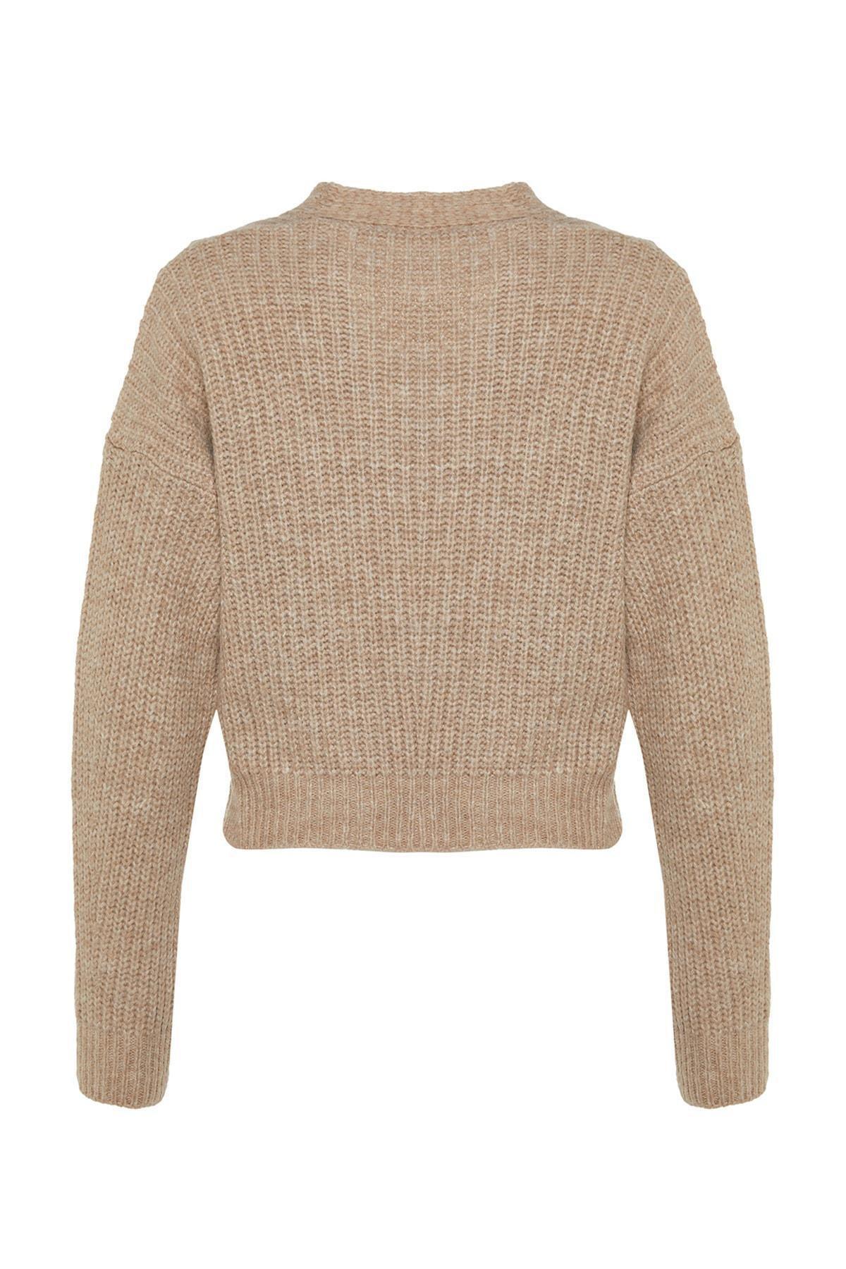 Beige V-Neck Sweater, , large image number 5