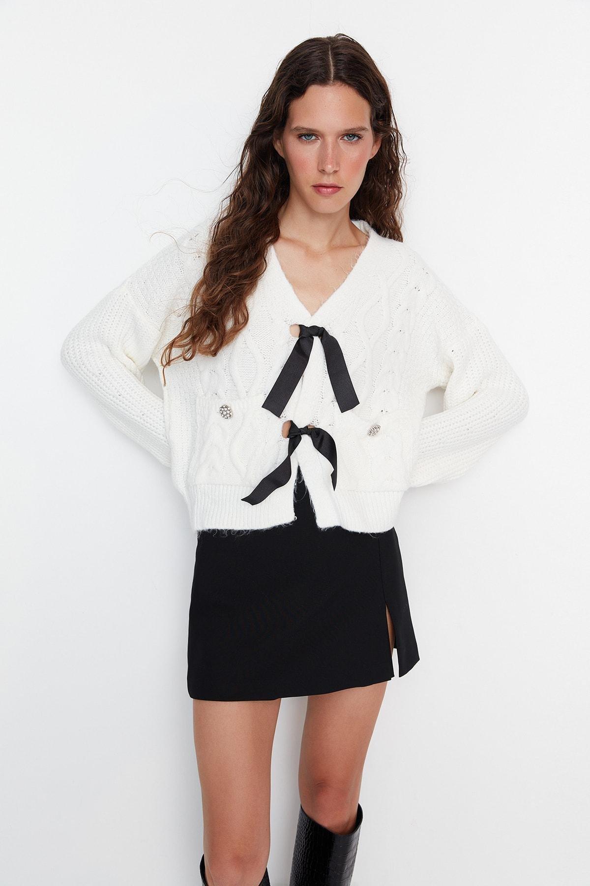 White V-Neck Sweater, , large image number 0