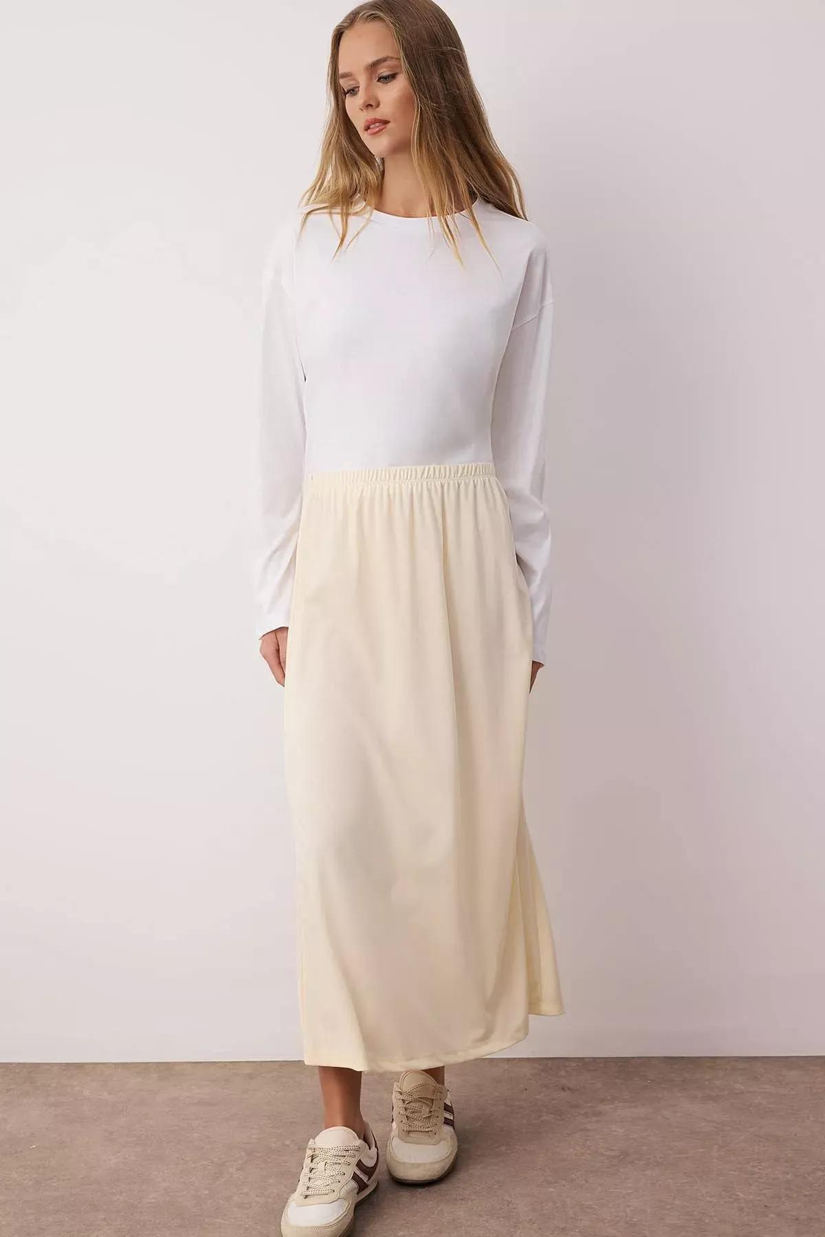 Beige Cotton Maxi Skirt, , large image number 1