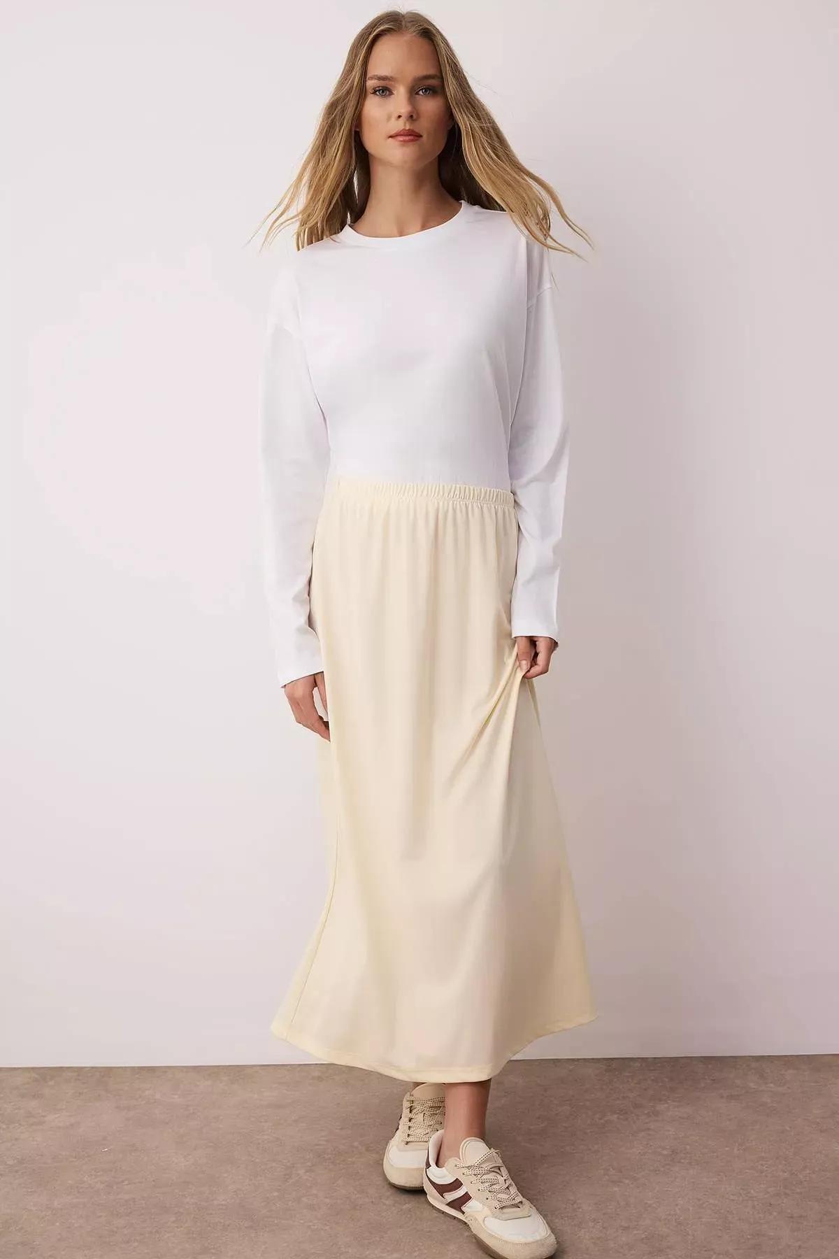 Beige Cotton Maxi Skirt, , large image number 2