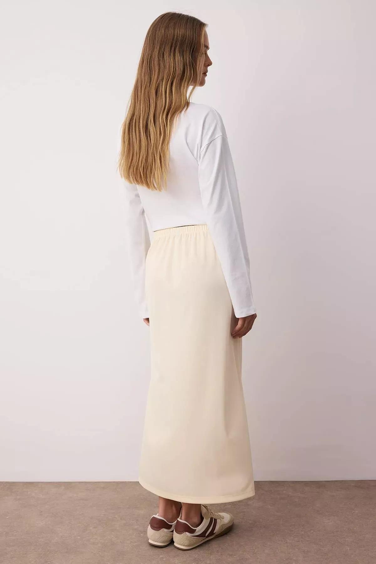 Beige Cotton Maxi Skirt, , large image number 4