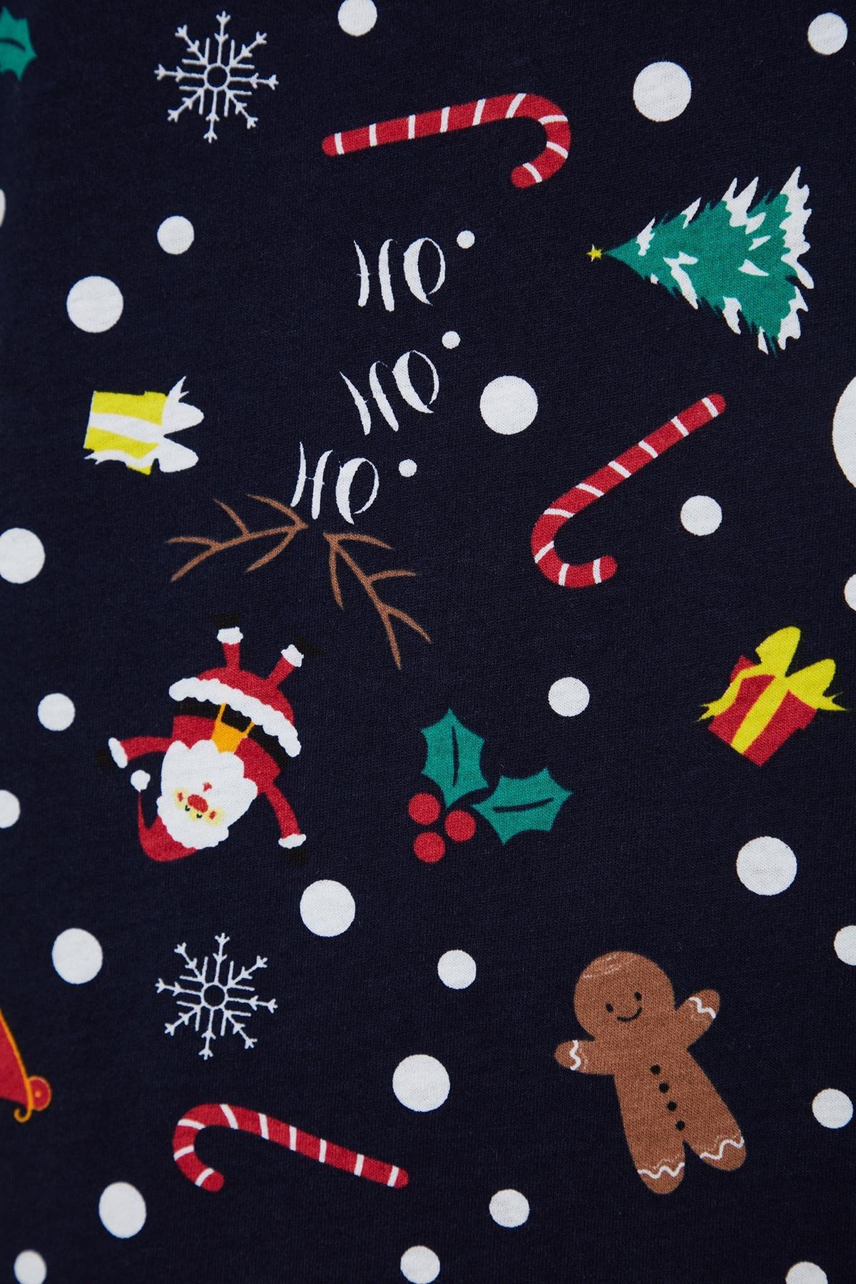 Navy Christmas Themed Knitted Pyjamas Set, Dark blue, large image number 7
