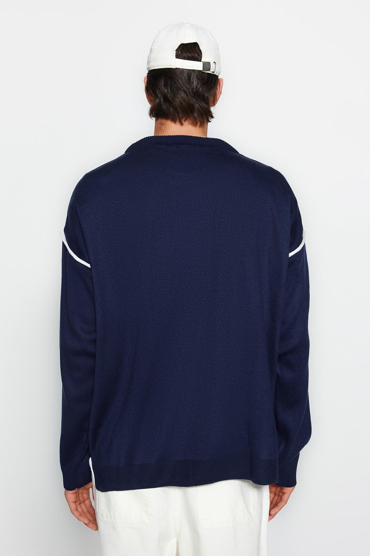 Navy Crew Neck Oversized Sweater, , large image number 4